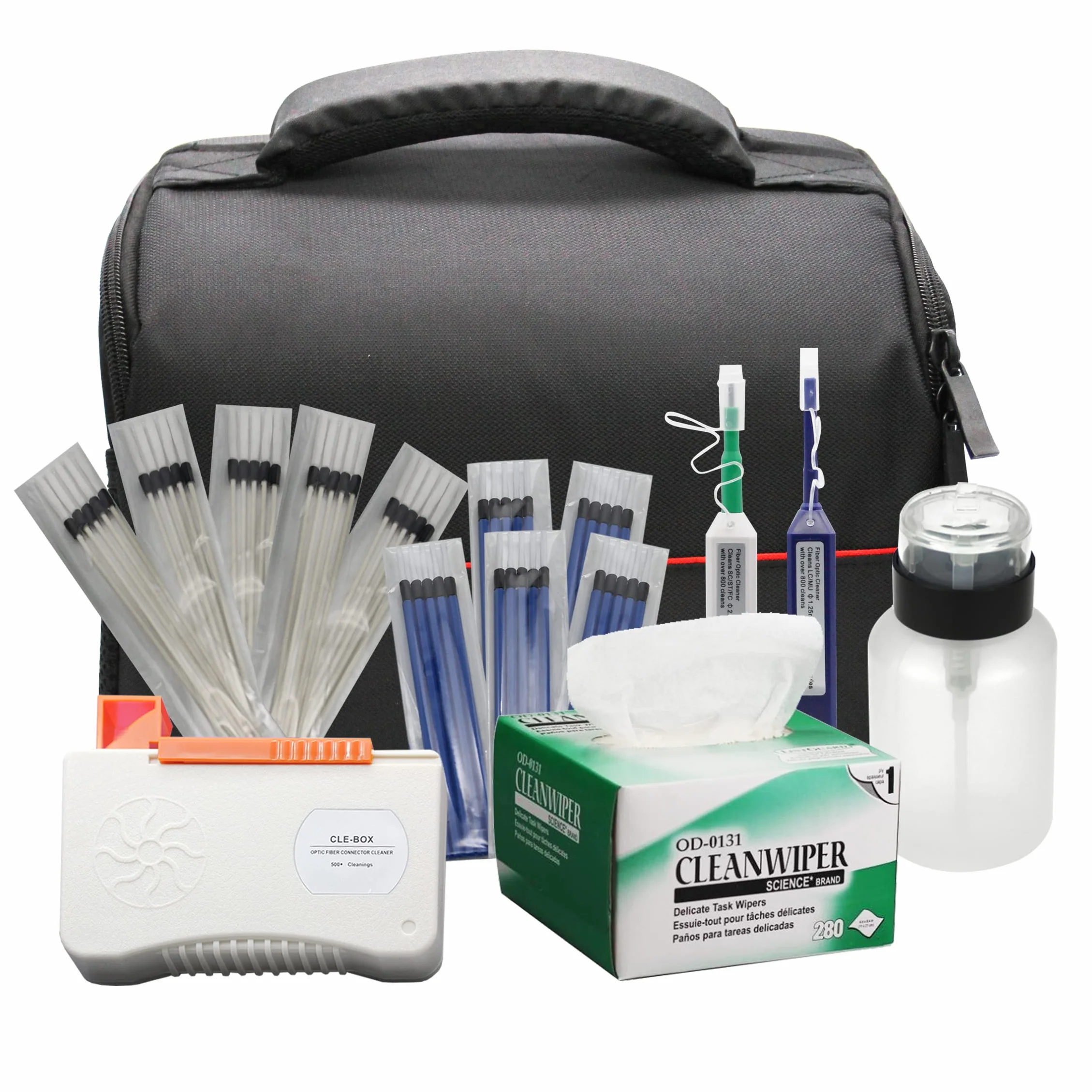Fiber Optic Cleaners Kit de limpieza de fibra óptica 1.25mm/2.5mm One Click Cleaner Pens limpiador para fibra óptica Herramientas con Cleaning Casete Sticks Wipes para conectores FC SC ST LC MU