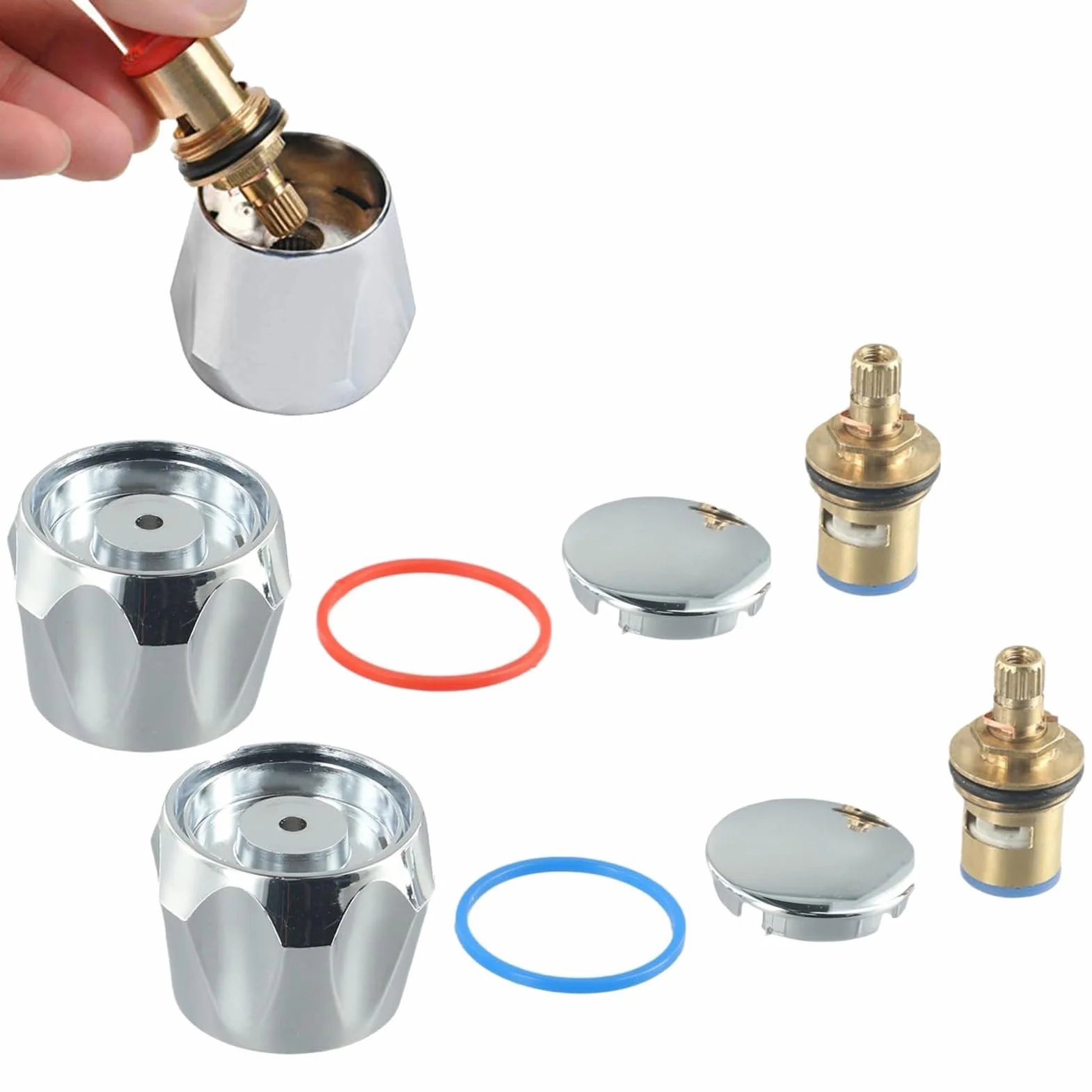 Kit de grifo caliente y frío, cabezales de conversión cromados, reemplazo de 1/2 para fregadero de lavabo