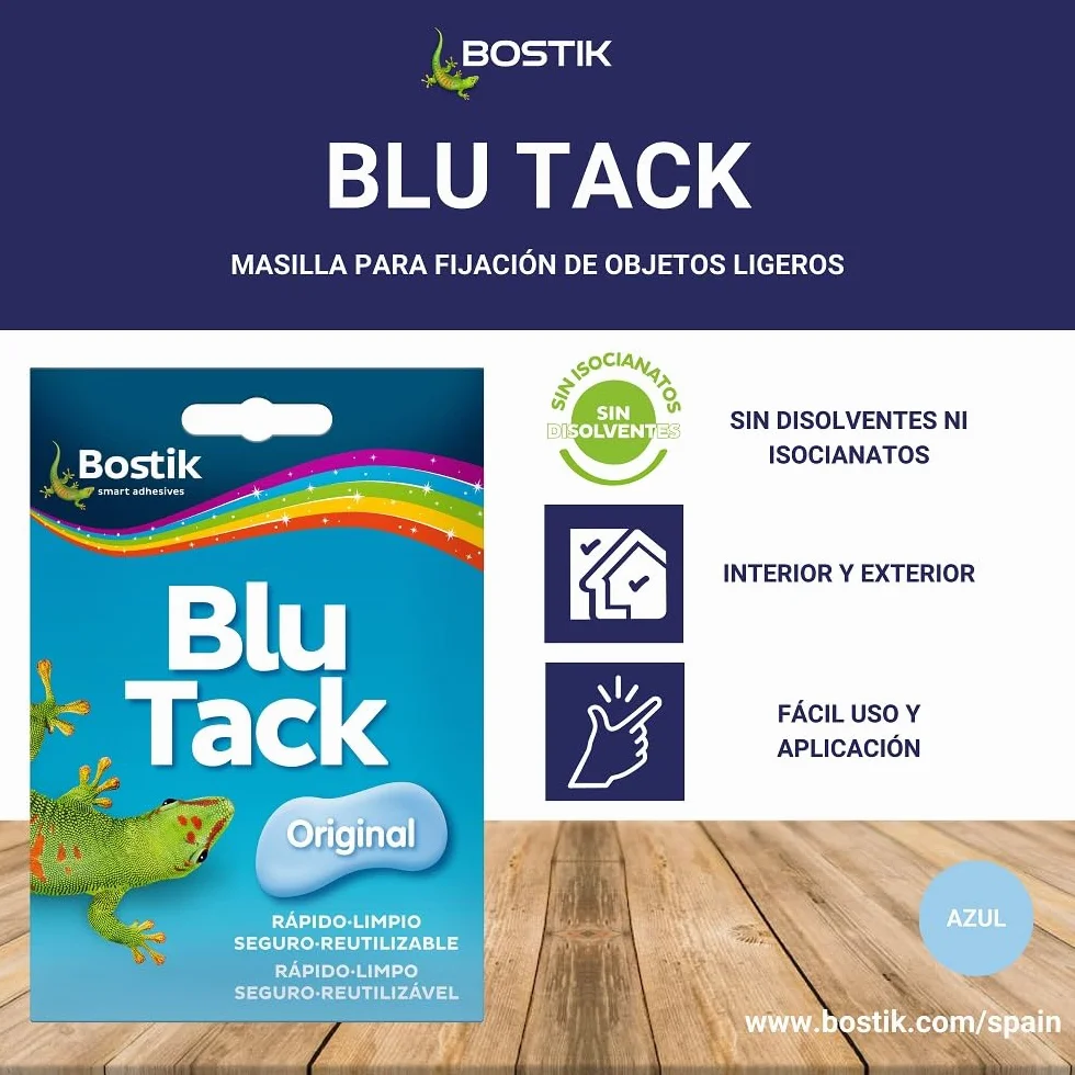 BOSTIK Blu Tack Original Azul Masilla Adhesiva Moldeable Reutilizable 57 g
