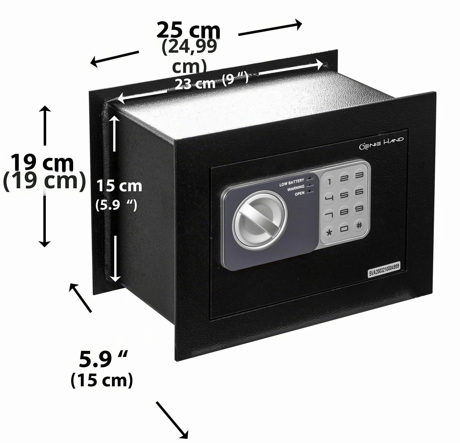 Genie Hand | Caja Fuerte de Empotrar Electrónica de Seguridad con Llave y Cerradura B-Class - Anti Bounce Technology