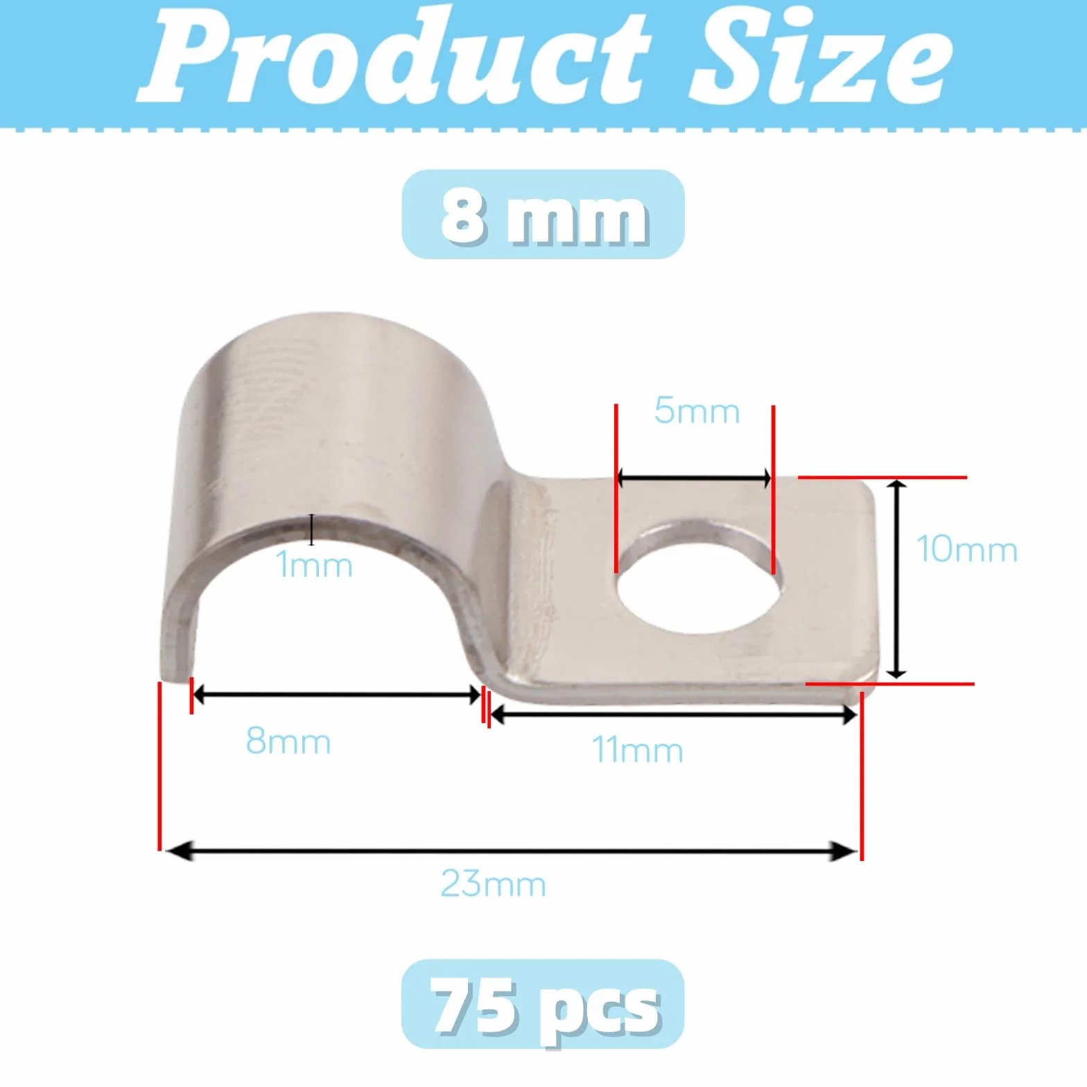 MINGBOLIN 75 Piezas Abrazadera de Tubo U,Abrazaderas Metalicas para Tubos Abrazadera de Fijación Abrazaderas para Tubos Fijacion de Tubo Solo Orificio Clips de Cable,para Tubos y Cables (8mm)