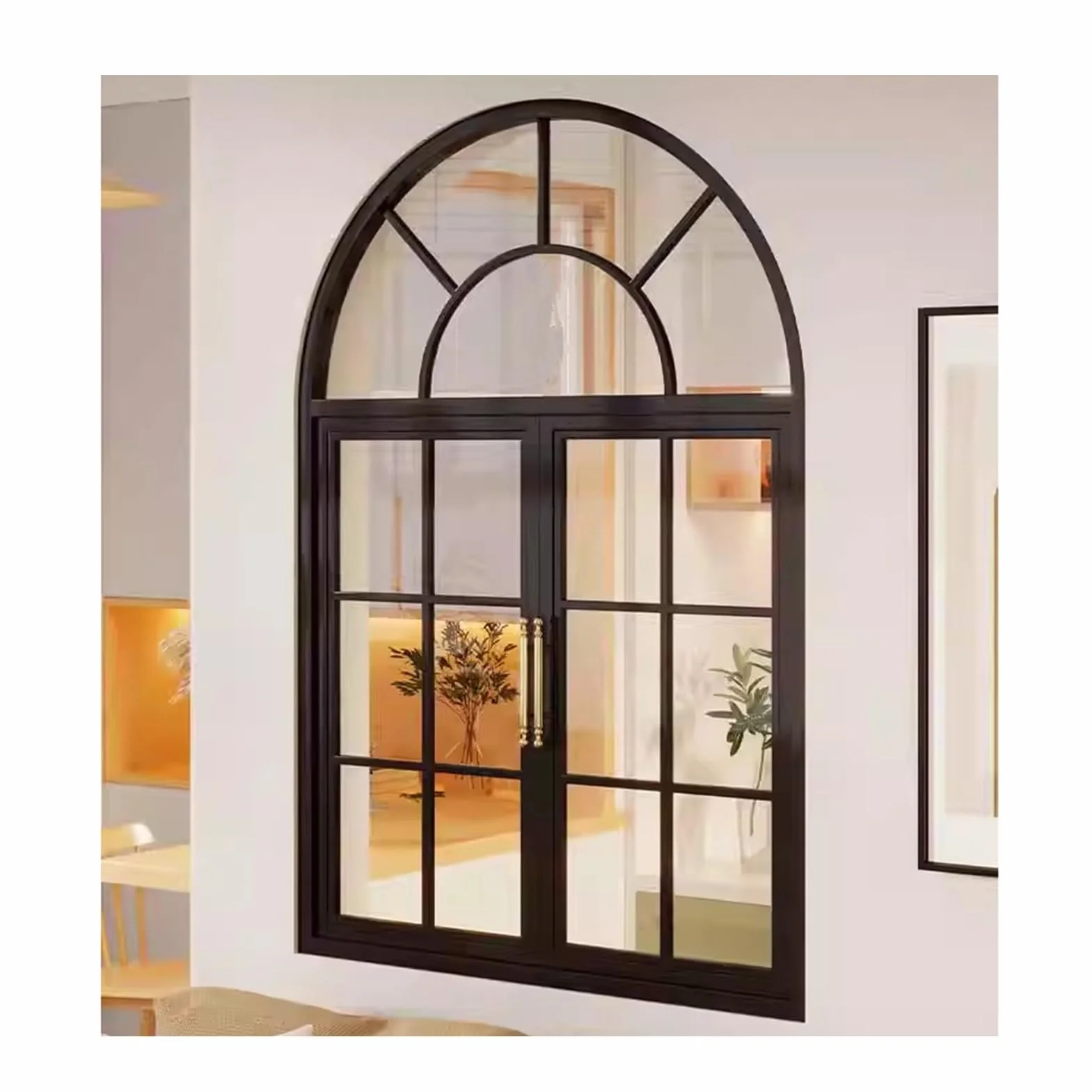 Ventanas Cobertizo Arco Superior De Montaje Empotrado Ventanas Corredizas El Hogar Manijas, Ventanas Corredizas Horizontales con Mosquitero Vidrio Templado(Black,80X90CM)