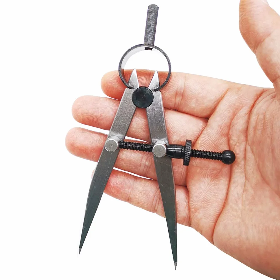 Brújula profesional de cuero 4 pulgadas divisor ala resorte precisión trazado metal carpintería metalurgia