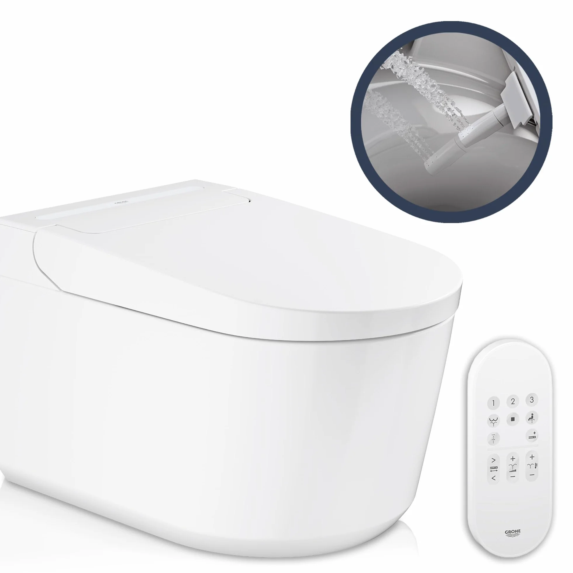 GROHE Sensia - Inodoro suspendido lavado y sin bordes (2 brazos autolimpiables, mando a distancia, kit conexión, insonorización y descarga Triple Vortex), 36507SH0
