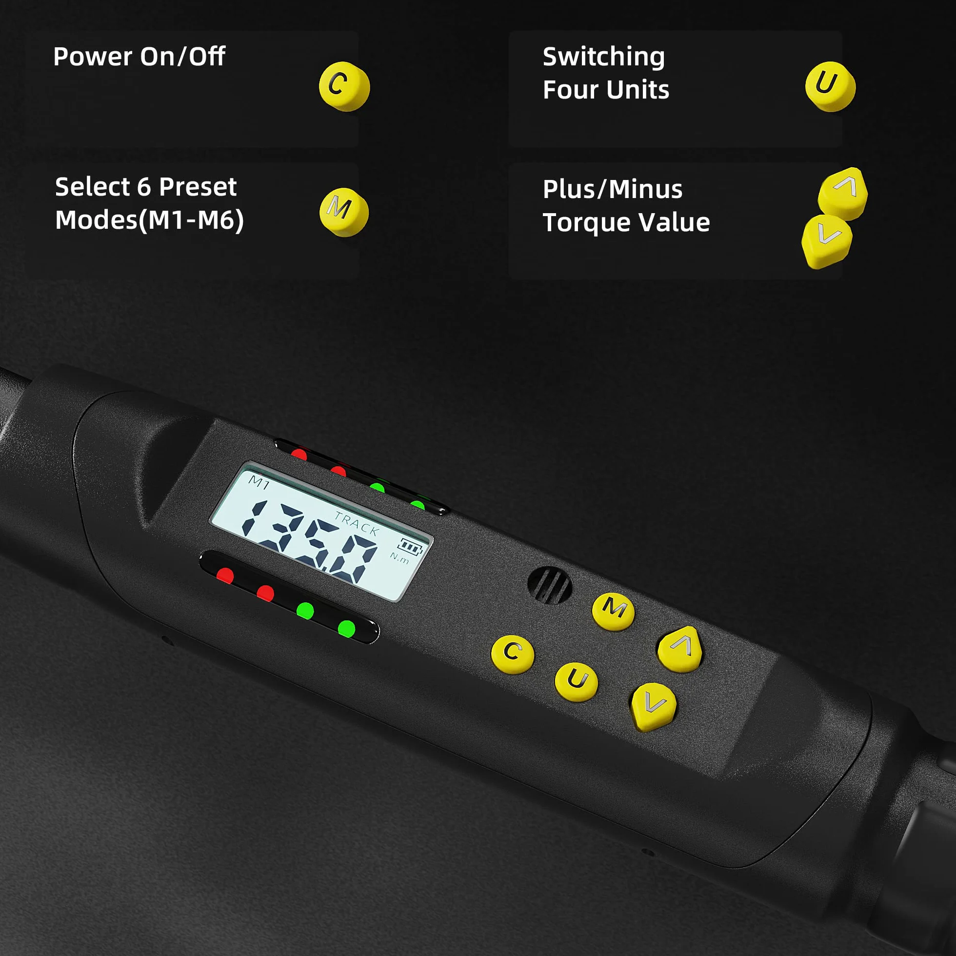 Llave Dinamométrica Digital 1/2", ±2% Alta Precisión, 17-340 Nm Llave Dinamométrica con Zumbador y Pantalla LED para Moto, Coche y Camión