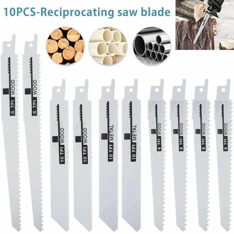 10 Piezas Hoja de MúLtiple de Manual Hojas de Alternantes de Sable para Cortar Madera Metal Tubo de PVC Accesorios de Herramientas EléCtricas
