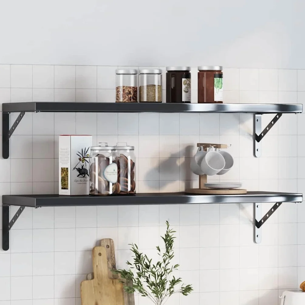 4 soportes para estanterías, 30 x 2,5 x 15,5 cm, acero inoxidable, color negro, soporte de pared para estantes flotantes, resistente a la corrosión, capacidad de carga de 50 kg