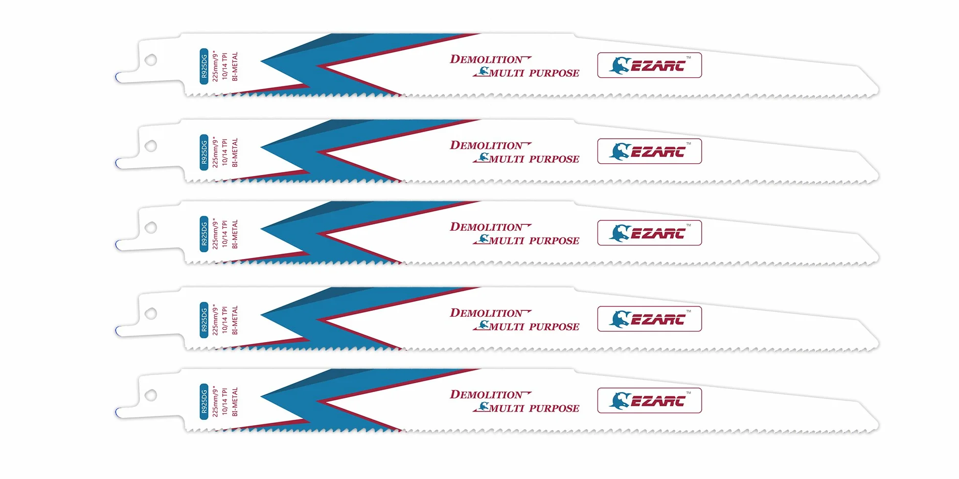 EZARC Hojas de sierra Sable R925DG para Multiusos Demolición 225mm 10/14TPI (pack de 5)