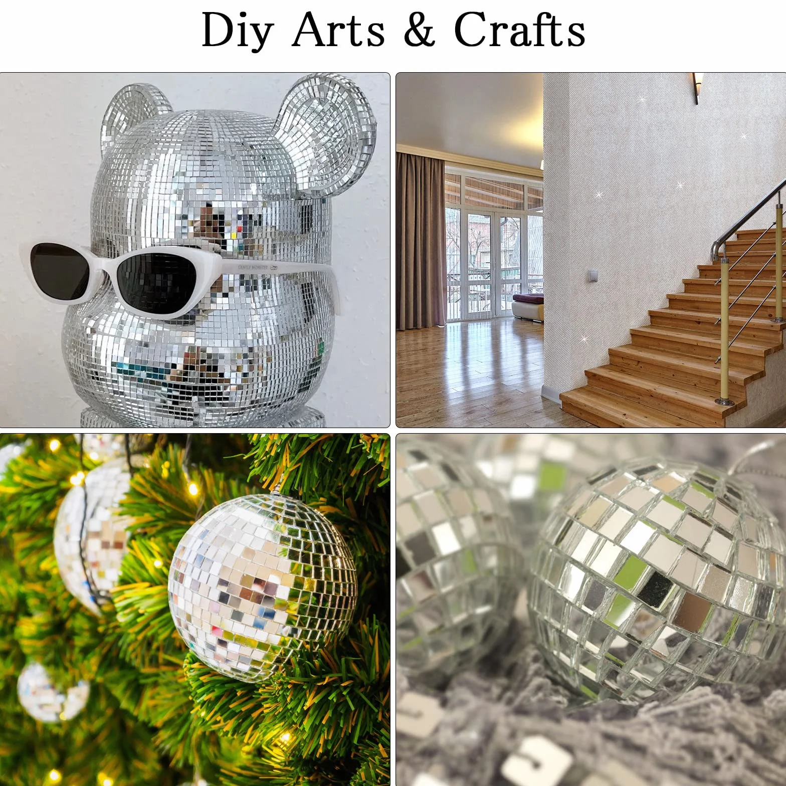 3200 Piezas Azulejos de Mosaico Piastrelle, DAWRIS Azulejos de Vidrio Autoadhesivos Mosaico Adesivo, Pegatinas para Espejos para DIY Manualidades Decoración Pared y Baños Disco Ball (5 x 5 mm)