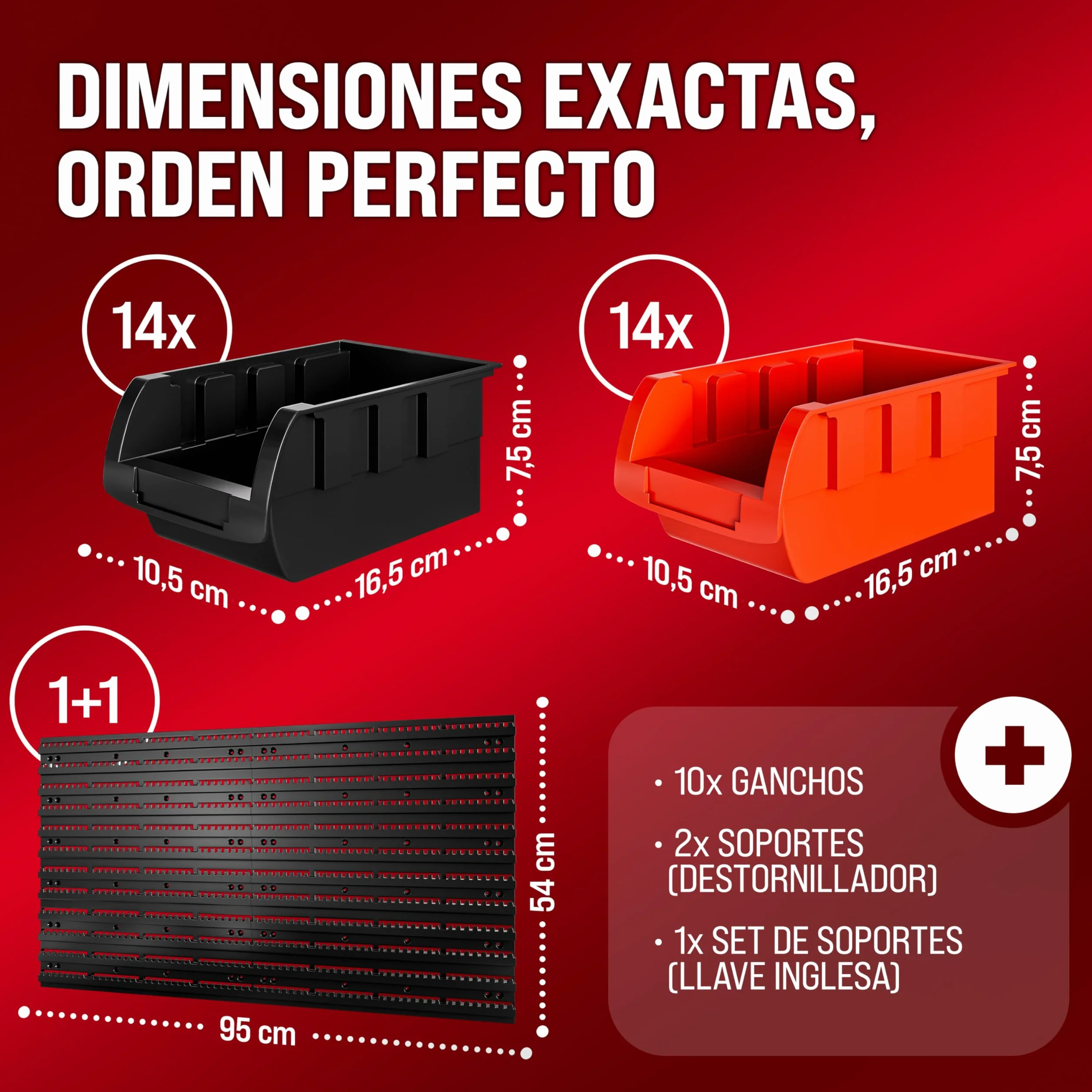 DEUBA® Organizador de Herramientas de Pared Cajas Apilables Paneles Perforados Ampliable Portaherramientas Sistema Almacenamiento Taller 43 Pzas