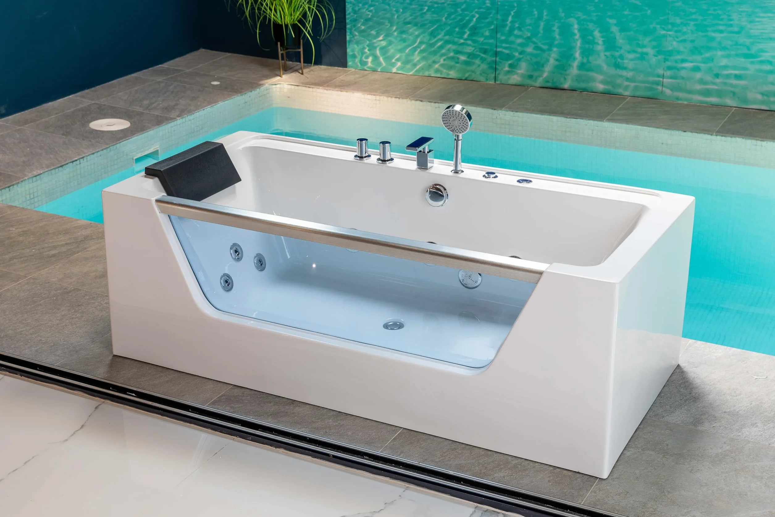 Bañera Hidromasaje New Cristy Rectangular 170x80cm con reposacabezas y 8 chorros Jets