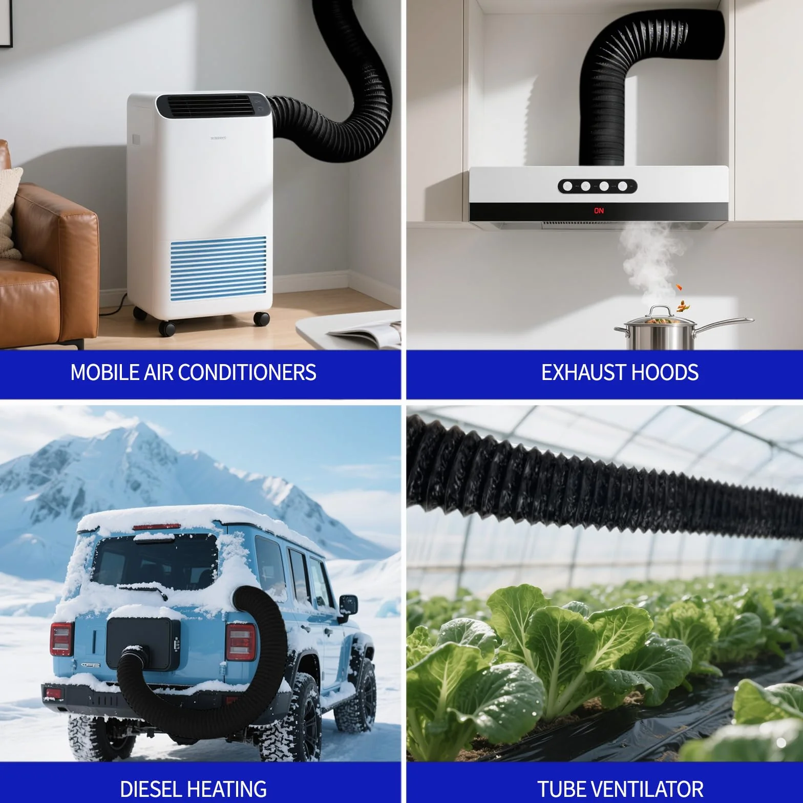 Manguera de Ventilación de PVC Ø 100 mm, 6m Tubo Flexible Conducto Salida Aire, Manguera de Escape Lámina de Aluminio Portátil para Secadora, Aire Acondicionado, Extractor