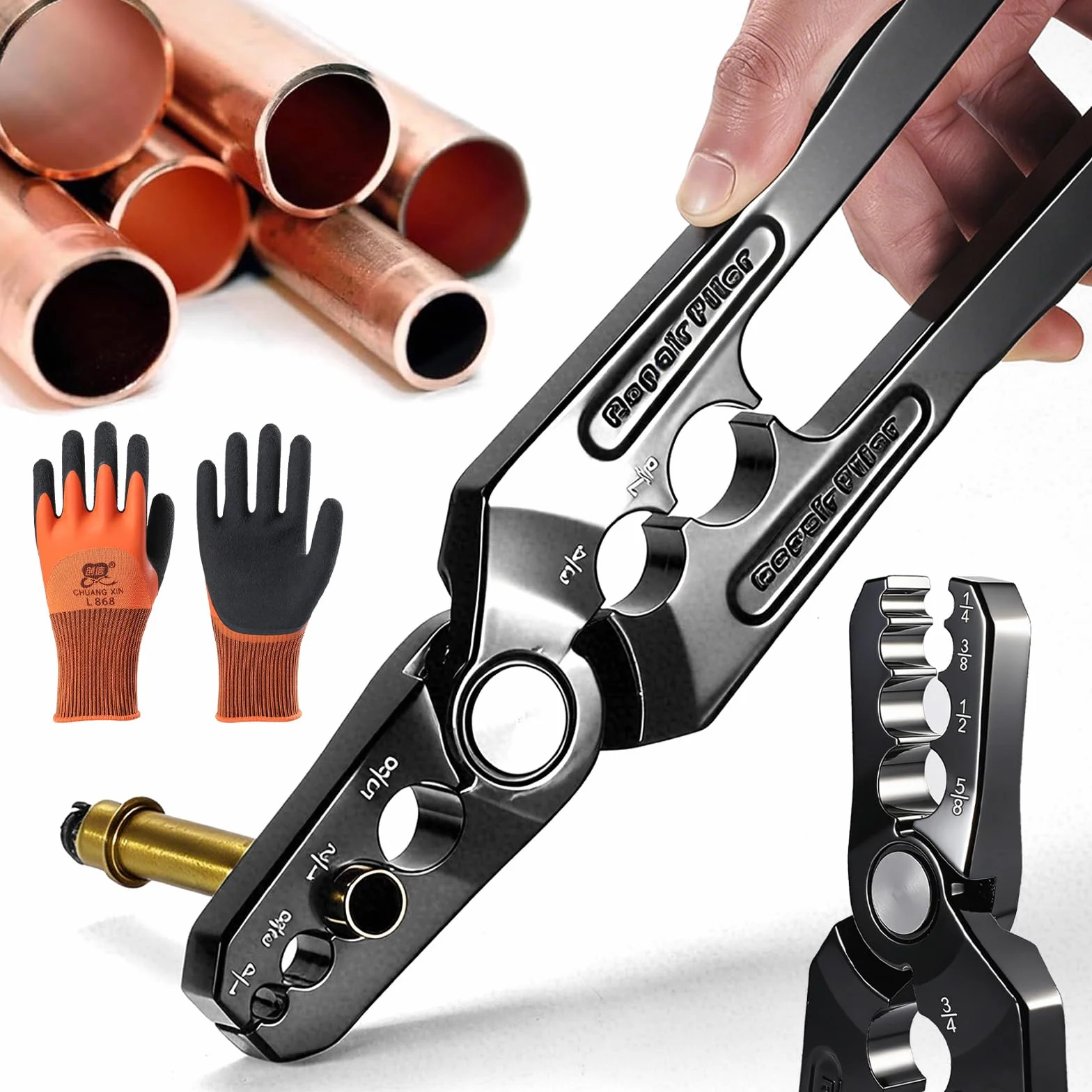 Herramienta de reparación y redondeo de tuberías de cobre de 6 orificios y múltiples tamaños (CT-301) — Alicates manuales para enderezar y redondear tubos (1PC)