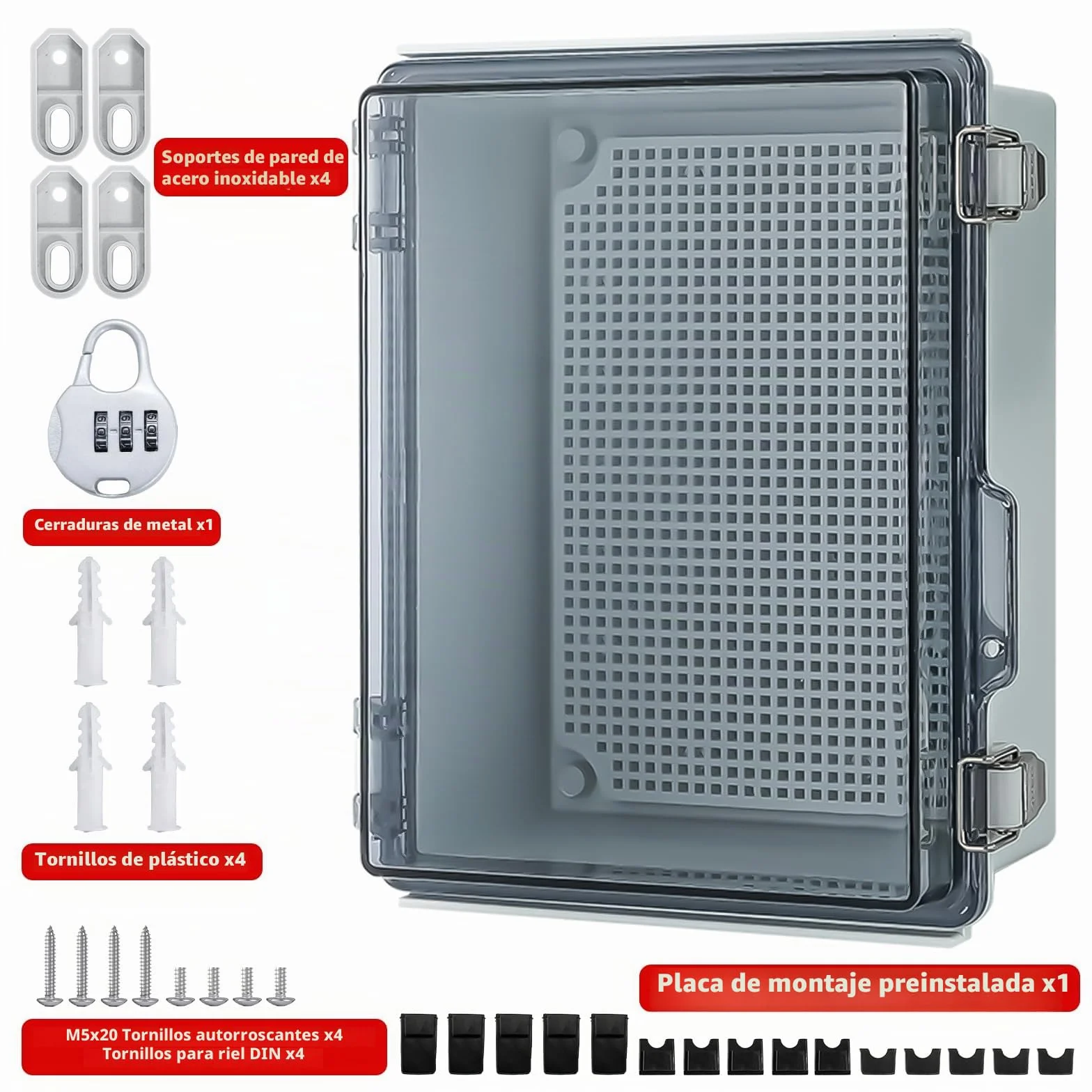Caja Eléctrica Impermeable IP65, Caja Estanca Exterior Electrica, Cuadro Electrico de Carcasa Industrial, Caja Estanca Enchufes Exterior con Accesorios Montaje en Pared y Cerradura (29 * 19 * 14 cm)
