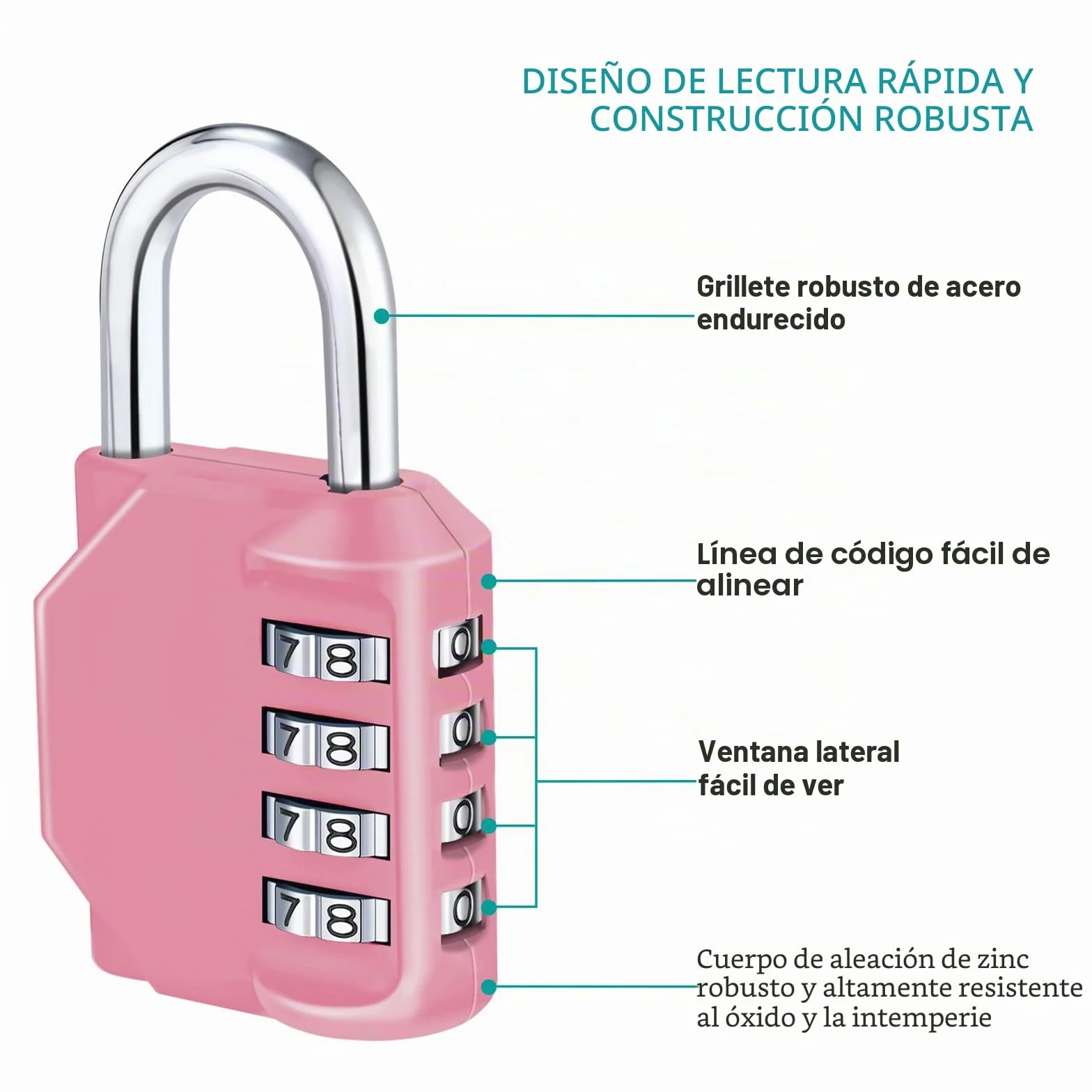 ZHEGE Candado Taquilla de 4 Digitos, Candado Combinacion Numerico para Gimnasio, Natacion, Escuela, Candado Combinacion Exterior para Vallas de Jardín, Cerrojo (Rosa)