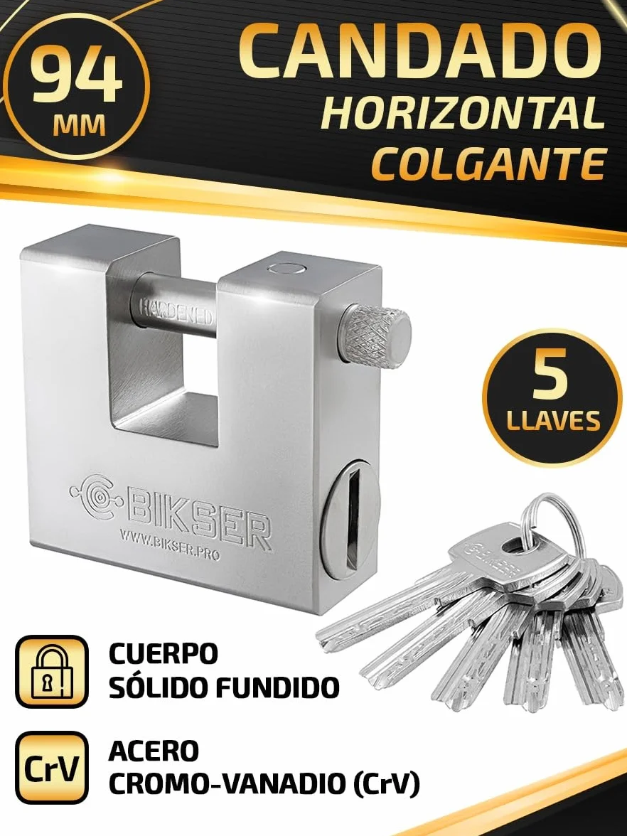 Candado GRANDE de Seguridad Exterior (1 kg, 5 Llaves) – Candados de Acero Inoxidable con Grillete Grueso 12 mm Antirrobo para Puertas, Garajes y Trasteros
