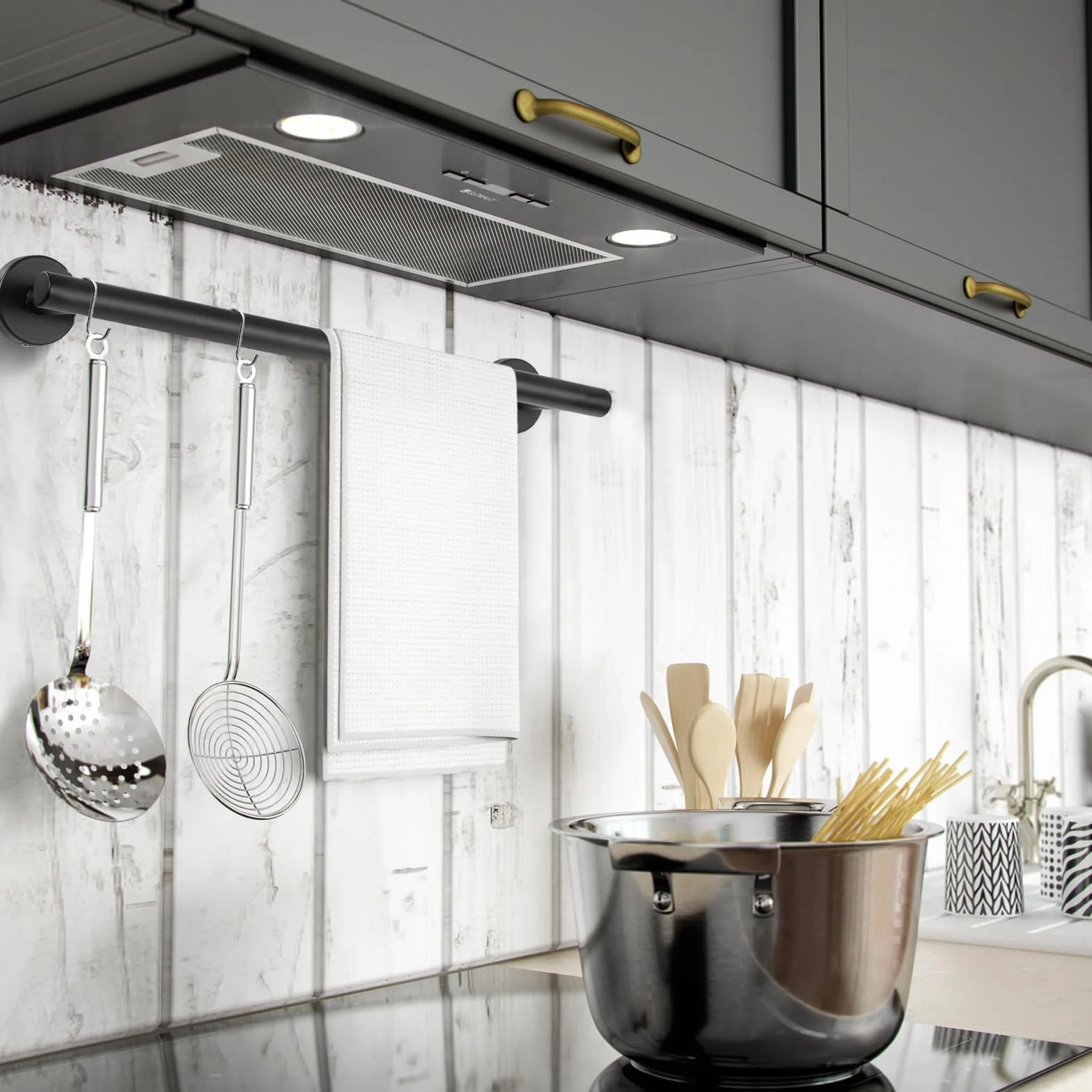 Toallero Montado en la Pared Acabado Cepillado de Acero Inoxidable 304 Pequeño Soporte de Toalla para Baño y Cocina 40cm (Negro)