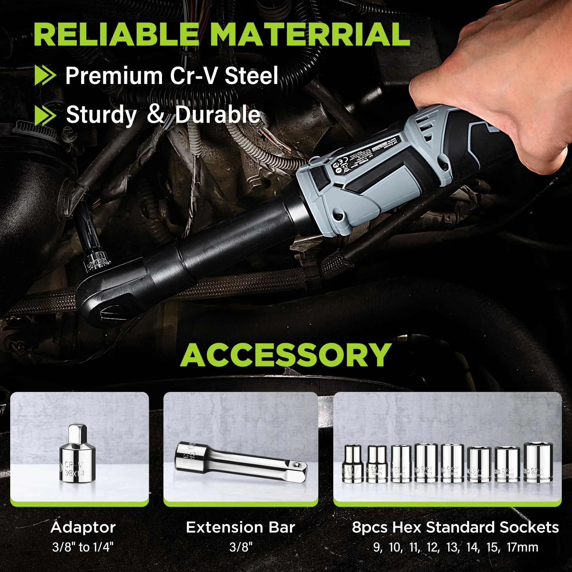 WORKPRO Llave de Carraca Eléctrica Extendida, 12V Atornillador de Impacto