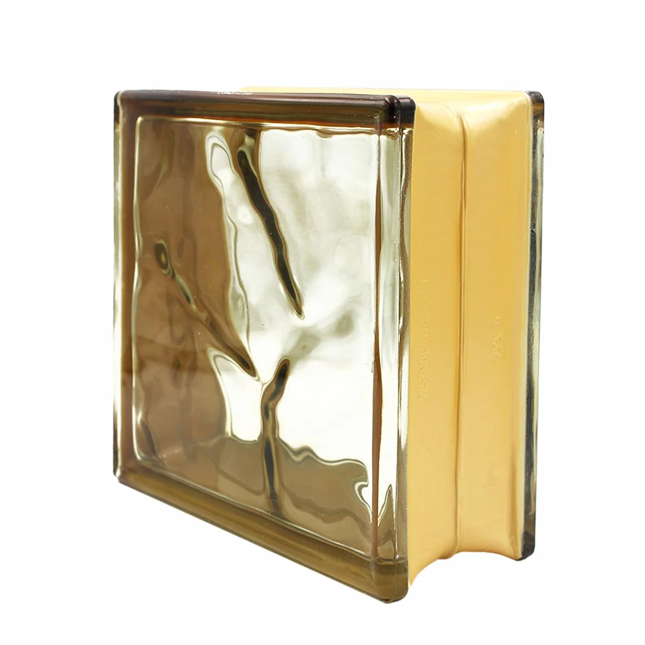 Vitroladrillo línea Metal Glass | Dimensiones: 19 x 19 x 8 cm | Unidad de venta: una caja de 6 unidades (oro)