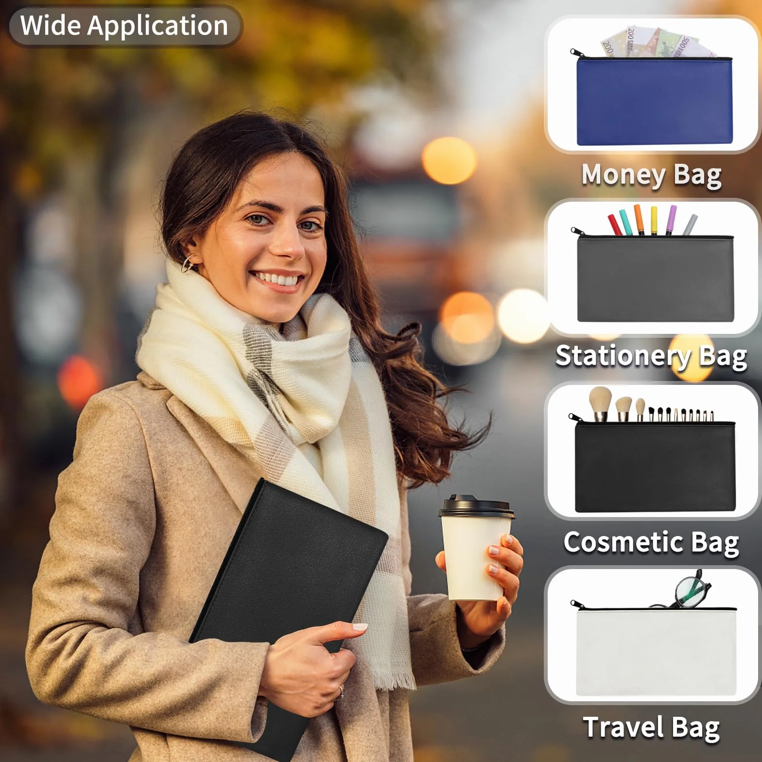 Bolsas Dinero Impermeables PU con Cremallera A5 Set de 4 - Organizador para Dinero Tarjetas Documentos