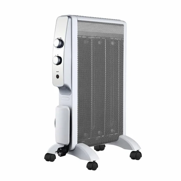 ABRILA - Abrigo - Radiador de Mica 1500W 3 Elementos Blanco/Plata | 2 Potencias | Antivuelco | Luz Indicadora | Termostato Regulable | Blanco/Plata