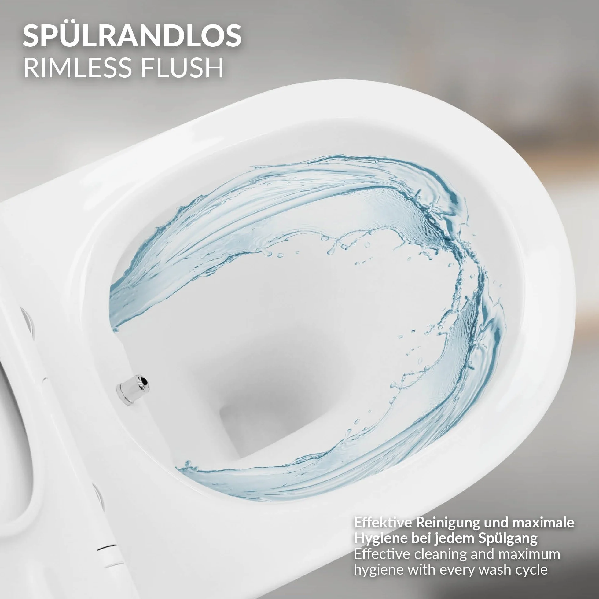 LuxeBath WC Cerámico Suspendido Corto 49cm con Función de Bidé con Nanorecubrimiento, Inodoro Colgante Blanco Mate sin Cisterna, Asiento de WC Extraíble con Softclose en Duroplast Bajada Automática