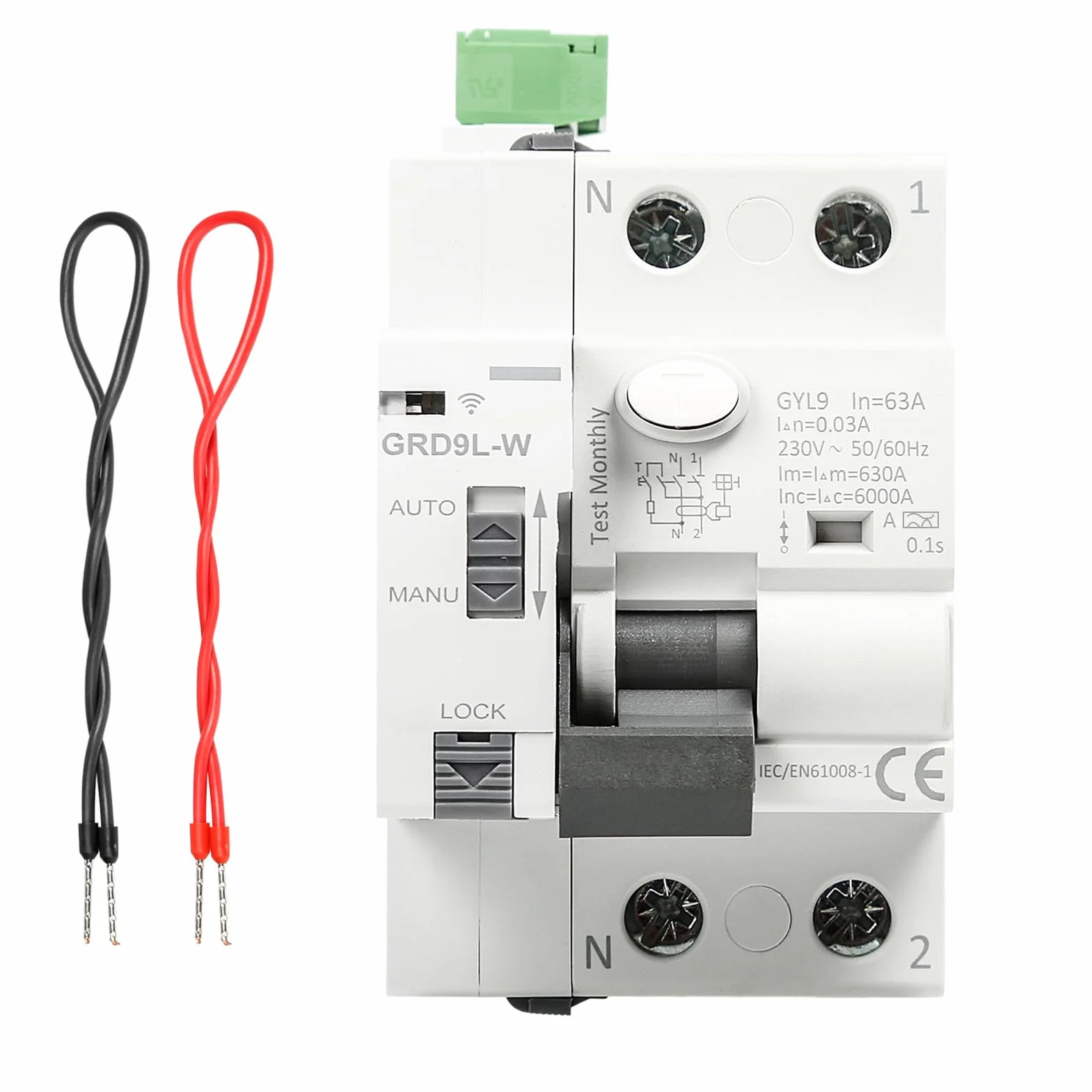 Disyuntor wifi magnetotermico 63A 30mA 2 pines tipo A wifi APP Recuperación interruptor de protección de corriente residual RCCB interruptor de corriente residual AC 220V (GRD9L-W)