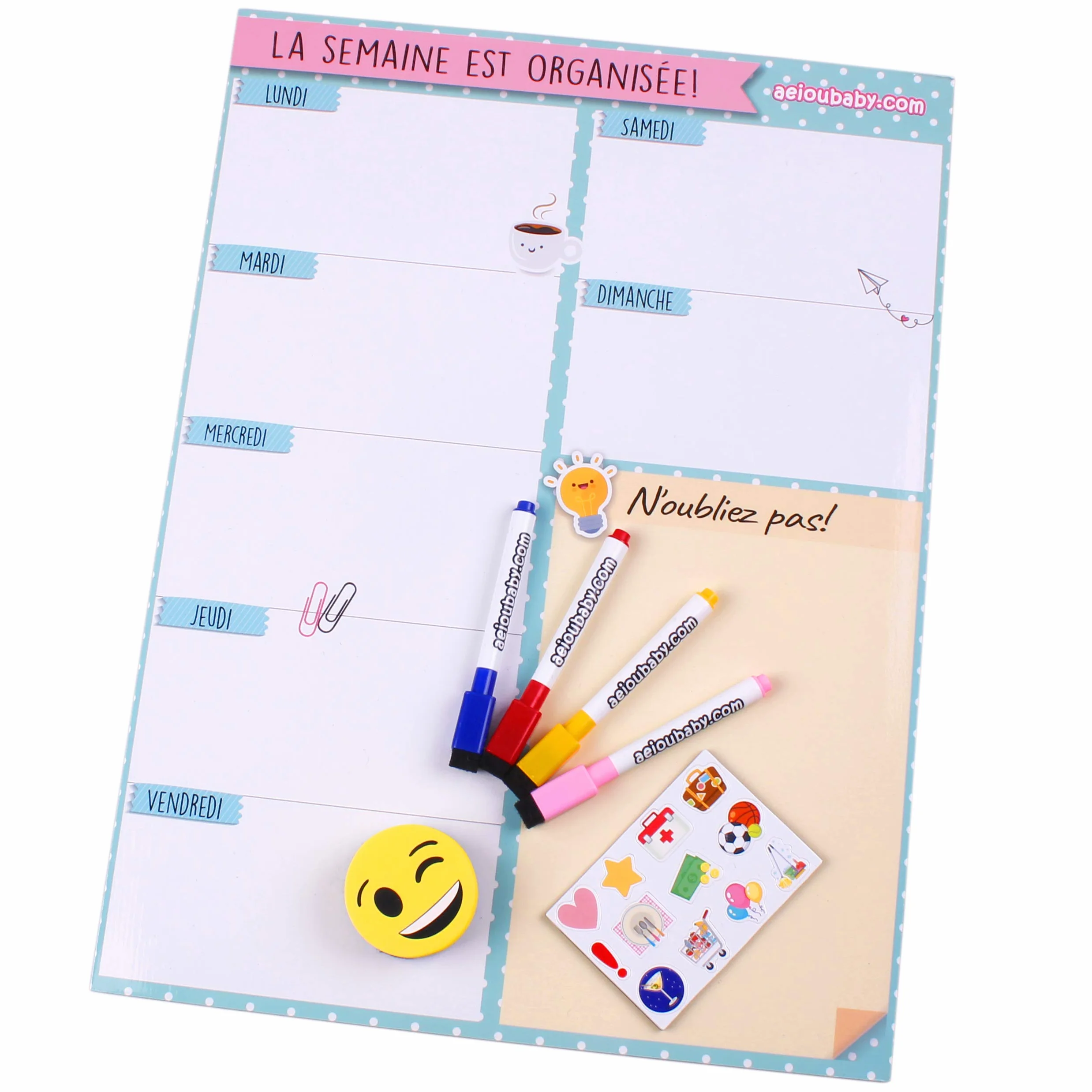 Planificador Semanal Magnético 43x32cm Calendario Nevera Pizarra Cocina Organizador Lista Compra Menú Caja Regalo Francés