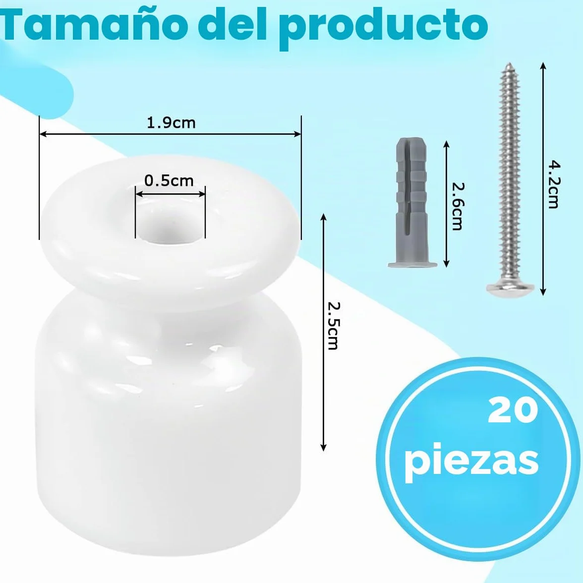 20PCS Aisladores de Porcelana para Cable Trenzado Ø19 mm, Abrazadera Cable Porcelana, Aisladores de Ceramica Blanco, Aislante dePorcelana con Tornillos y Tacos para Seguridad deCable Eléctrico
