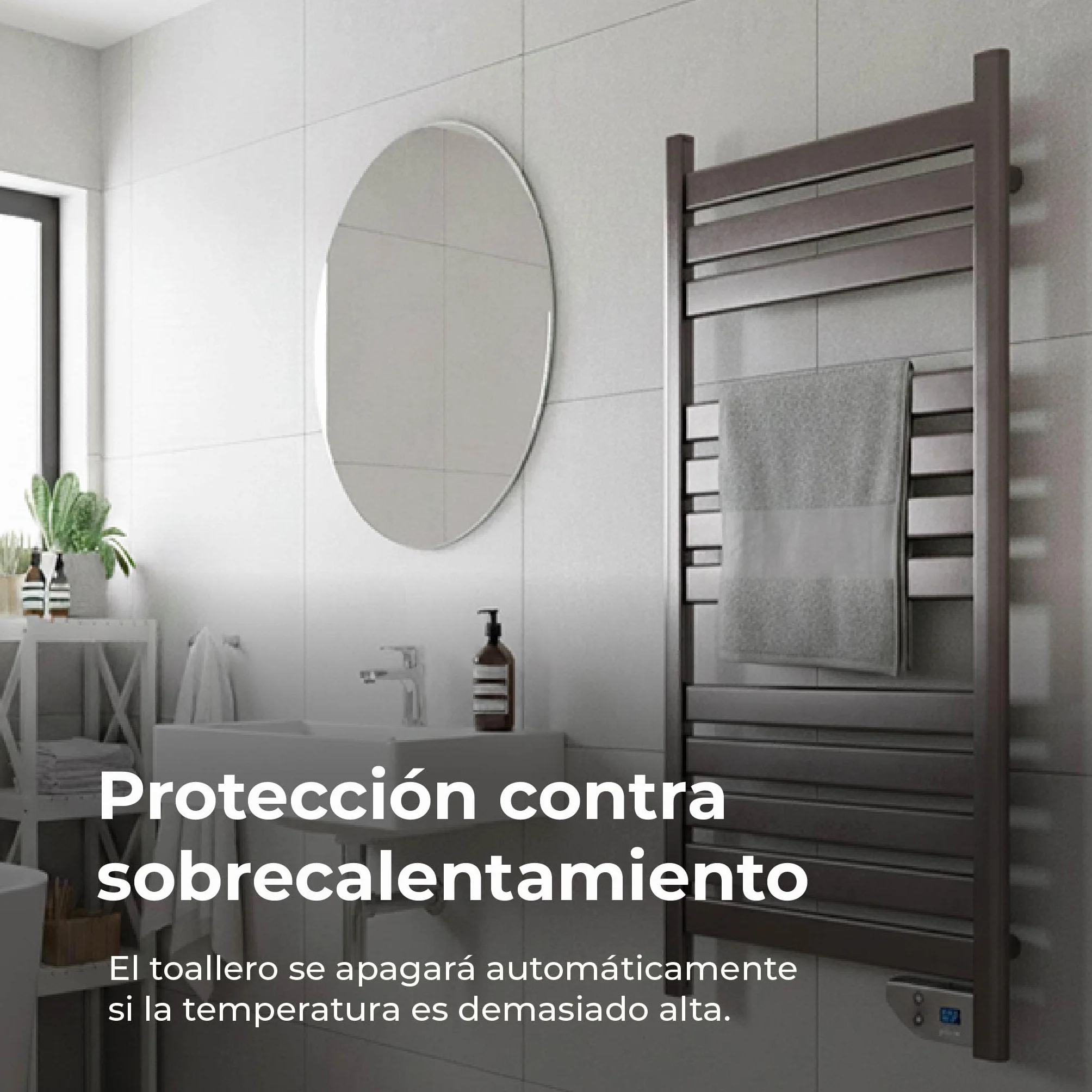 EVVO Toallero Eléctrico C500 Acero, 450W, hasta 8 m2, Bajo Consumo, Silencioso, Seguridad Sobrecalentamiento, Incluye Kit de Instalación, Antisalpicaduras, Temporizador 2 Horas (Acero)