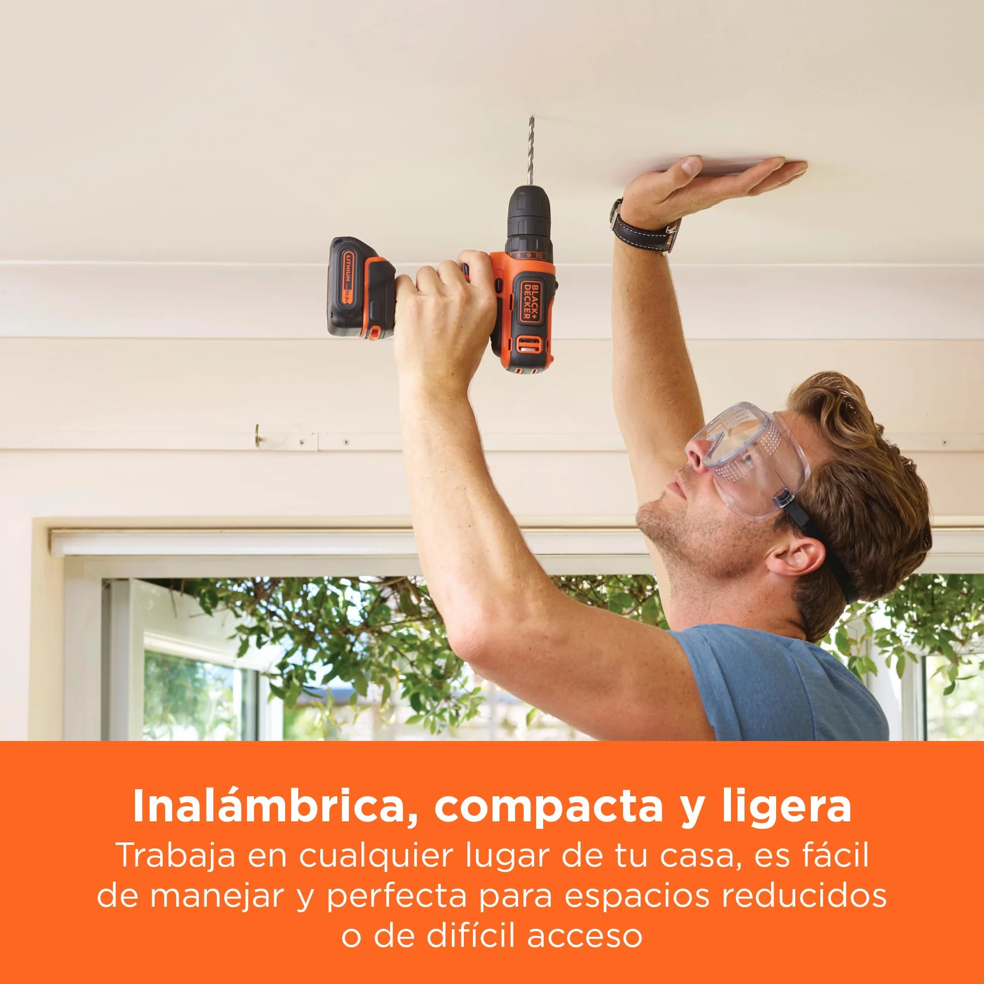 BLACK+DECKER Taladro atornillador inalámbrico ultracompacto, con luz de trabajo LED, batería Li-Ion de 10.8V y cargador, BDCDD12-QW