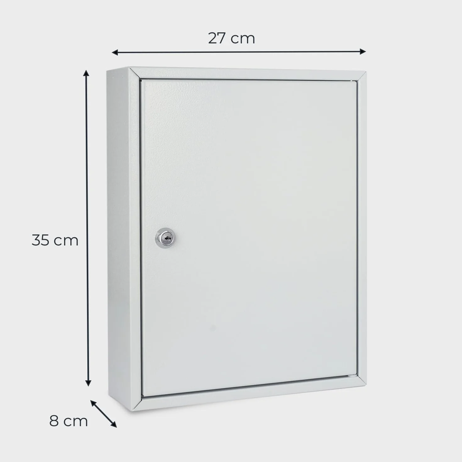 HMF Armario para Llaves de Acero, Caja de Llaves con Cerradura para Oficina, administración o Flota de vehículos | 42 Ganchos para Llaves | 35 x 27 x 8 cm | Gris Claro