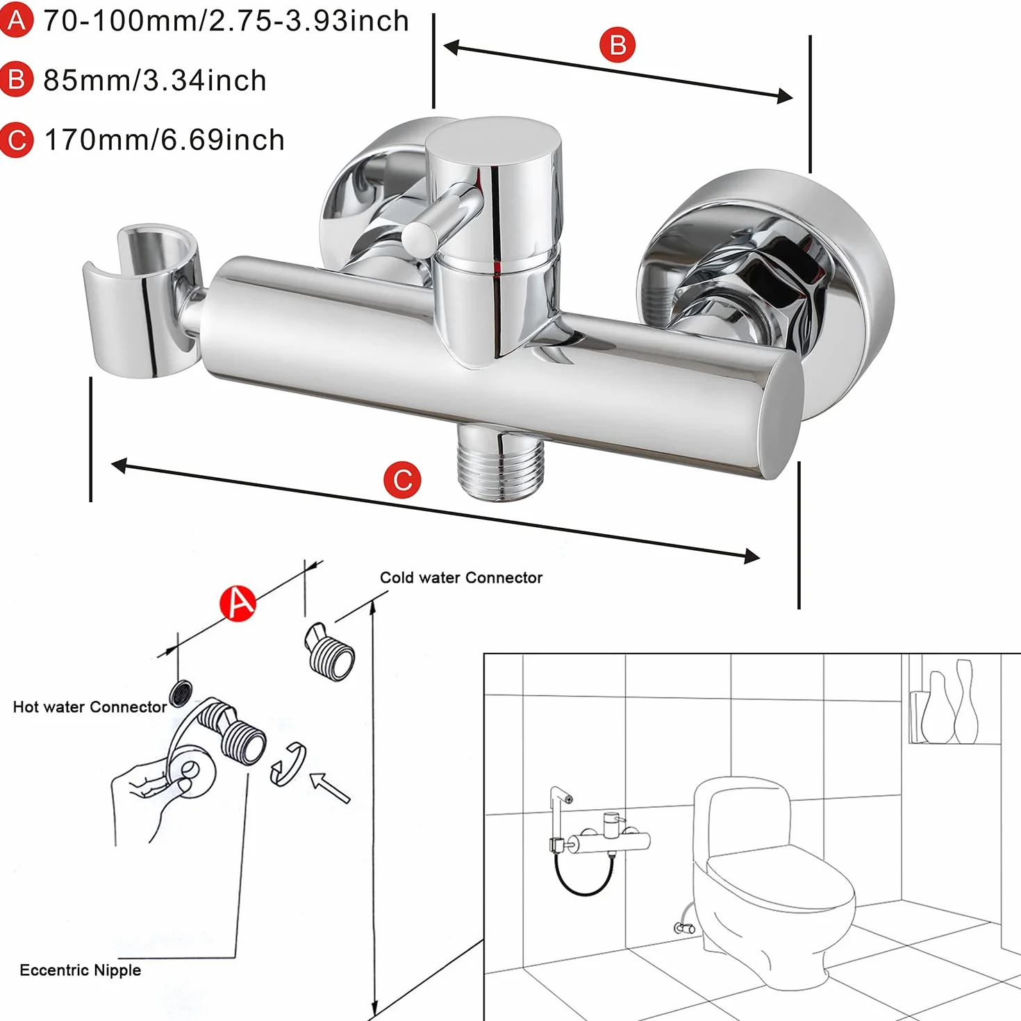 WC Ducha Musulmán Bidé Shattaf Kit de manguera de ducha de latón cromado | Juego de bidé de baño con válvula de mezcla de frío y calor, pulverizador y manguera de ducha de 1,2 m de montaje en pared