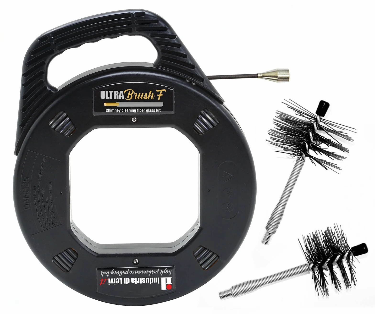 ULTRABrush | Limpieza de chimeneas. Kit de limpieza para estufa de pellet. Escobilla para deshollinador compatible con todo tipo de chimeneas. Incluye dispensador para un uso rápido y práctico.