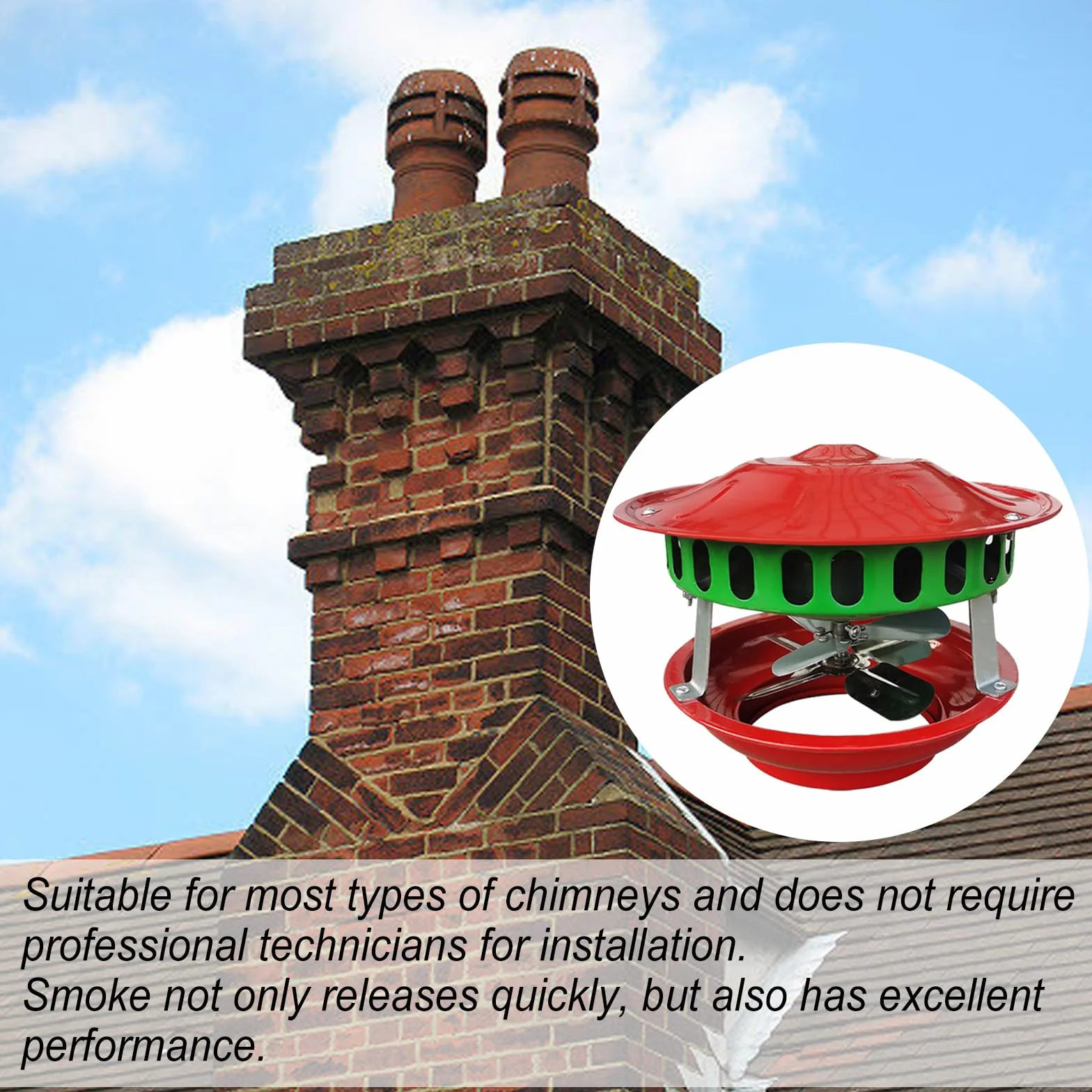 Extractor de Humos para Chimenea 100W, Ventilador de Extracción para Chimenea y Estufa – Adaptable a Conductos de 12-21cm, Ventilador Metálico Silencioso de 7 Aspas con Motor de Cobre