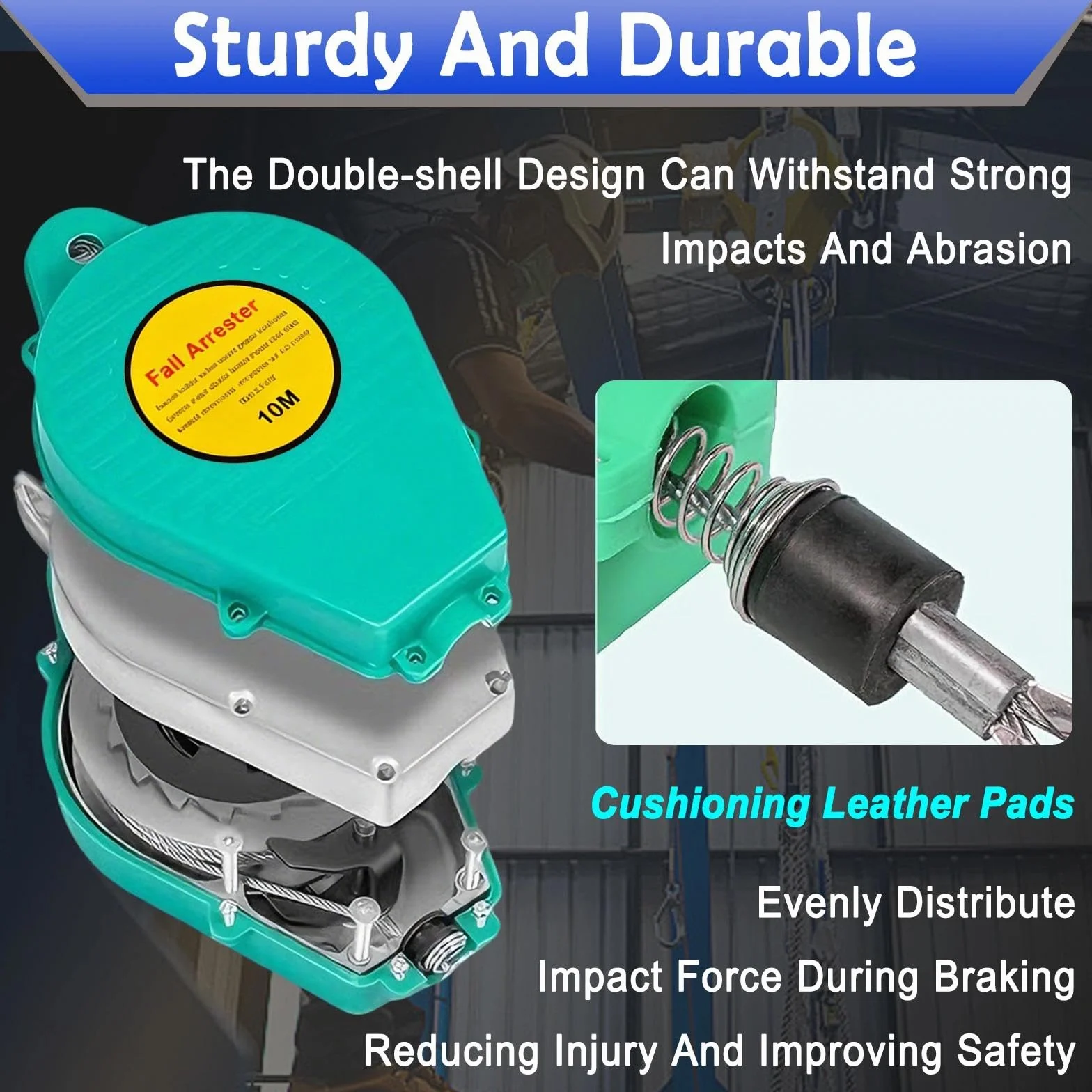 Dispositivo Anticaidas Retráctil 3-20m, Arnés de Seguridad Anticaídas Retráctil Homologado, Anticaidas Retractil Seguridad para Techado y Construcción, Carga:150kg(Verde,10m)