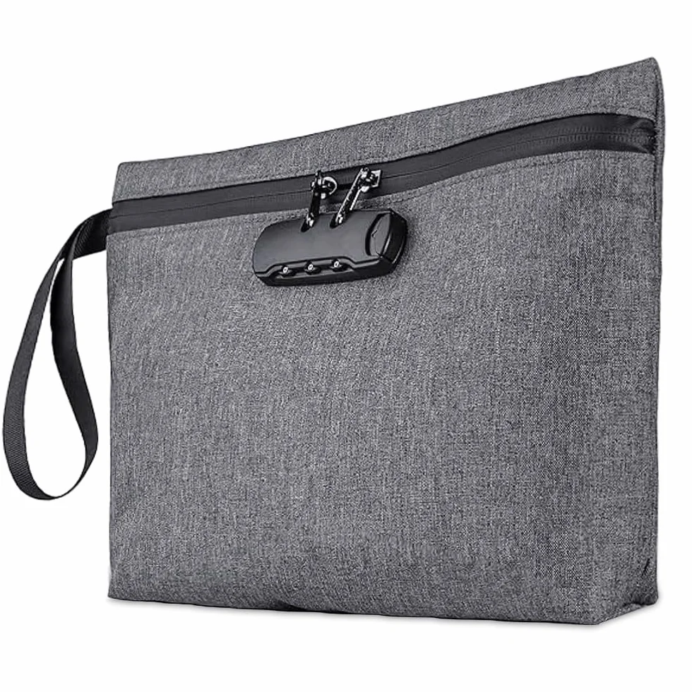 Bolsa Antiodor con Cerradura de Combinación, 32 x 20 cm Bolsa de Dinero Impermeable, Prueba de Olores, Antirrobo, Viajar Bolsa de Almacenamiento, para Almacenar Efectivo y Objetos (gris)