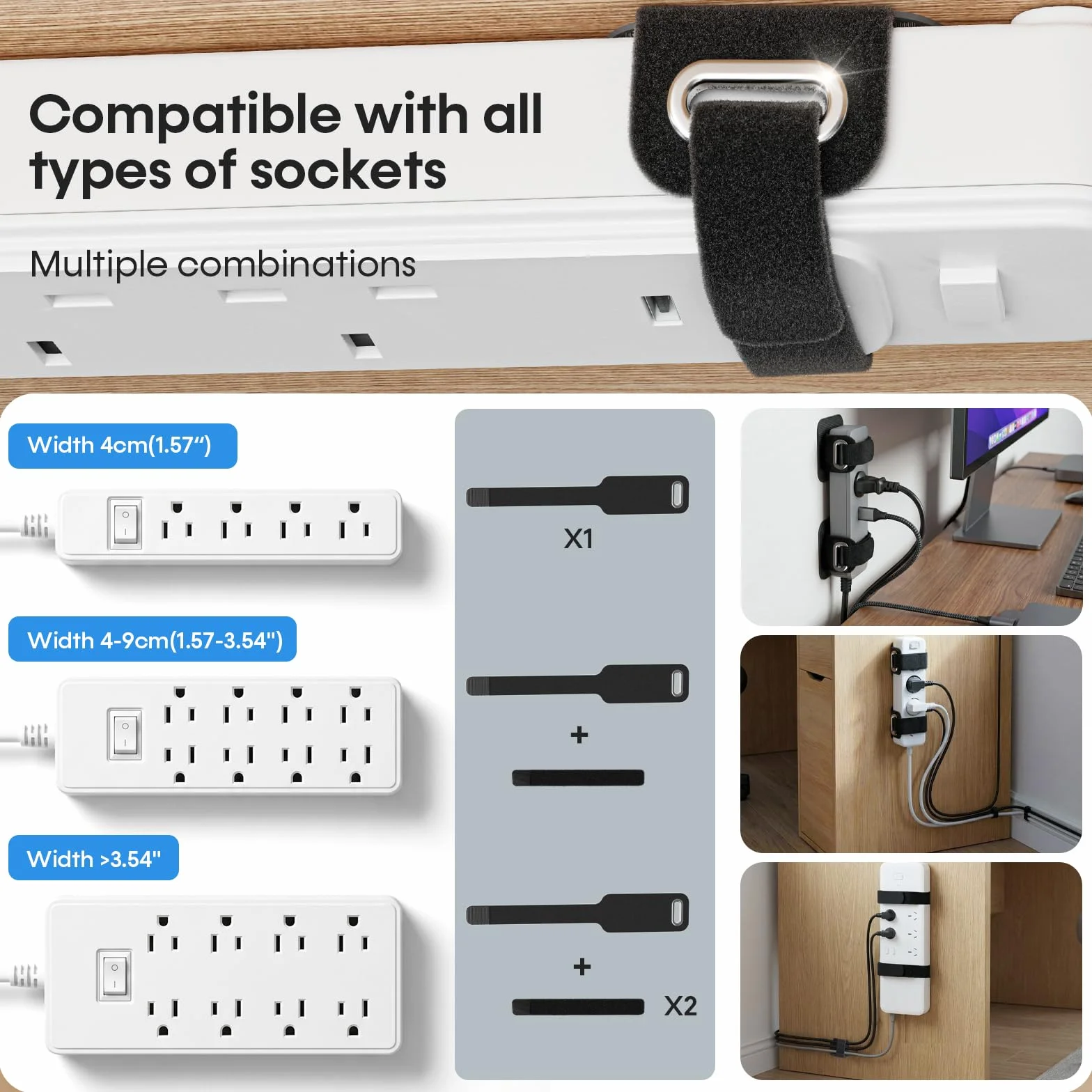 Organizador Cables Escritorio, Soporte Cables Grandes Haces con Cierre Hermético, 8 Pares