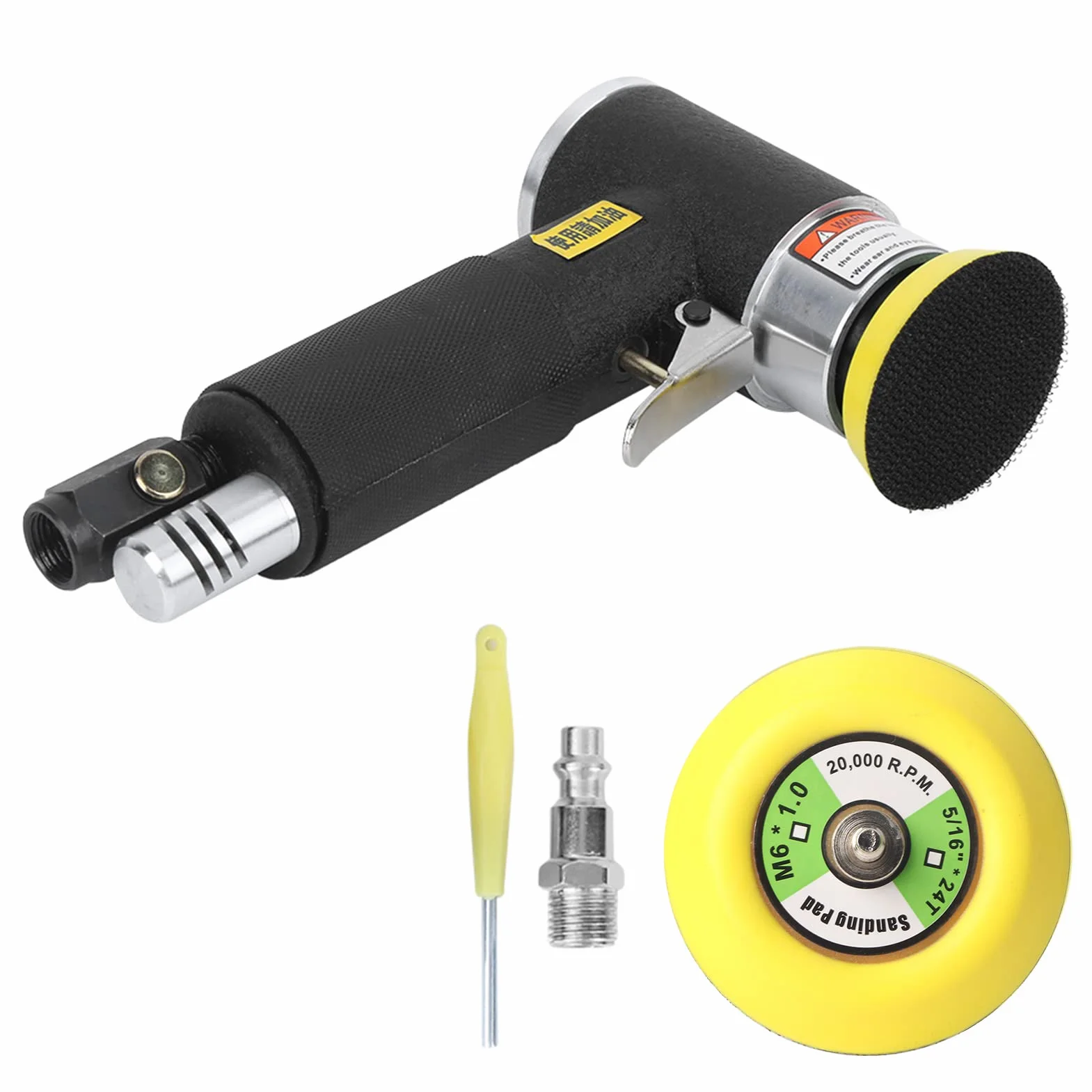 Máquina pulidora excéntrica PolyGen, lijadora neumática de aire de 1500 RPM con consumo promedio de gas de 6 CFM, entrada de 1/4 de pulgada y almohadillas de 2 y 3 pulgadas