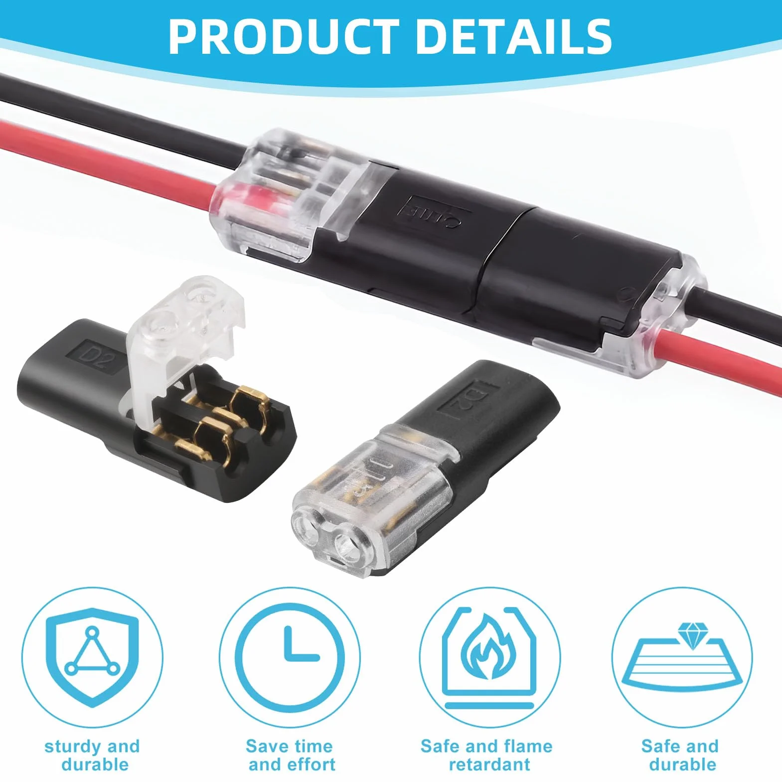 Impermeables Conectores De Cable De Coche 2 Pines 12V 18-22 AWG Para Coches Camiones Kayaks Barcos