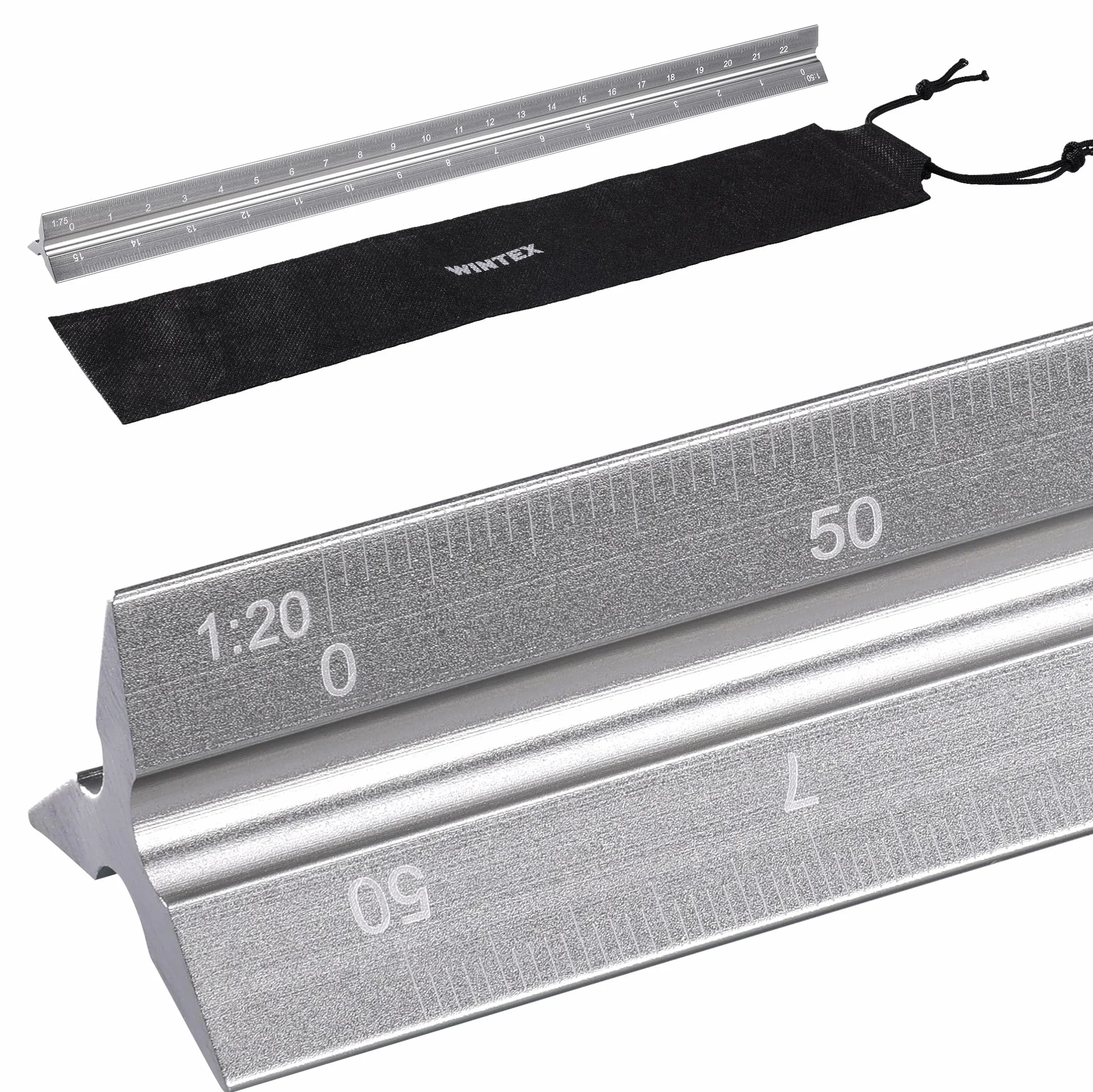 WINTEX Escalimetro Profesional 30 cm Triangular de Aluminio 1:20 1:50 1:75 1:100 1:125 con Bolsa