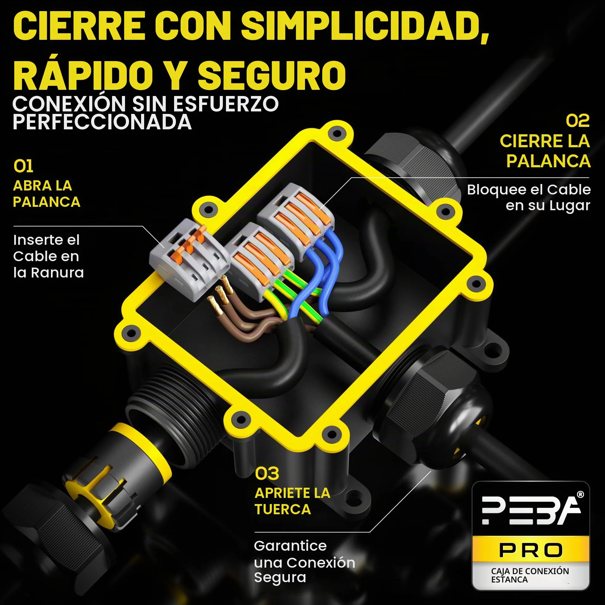 PEBA Cajas de Conexiones Impermeable IP68, 3 Vías Cajas de Empalmes Conector de Cables, Jardín Interior Exterior Subterráneo Cajas Conexiones, Diámetro de 4-14 mm