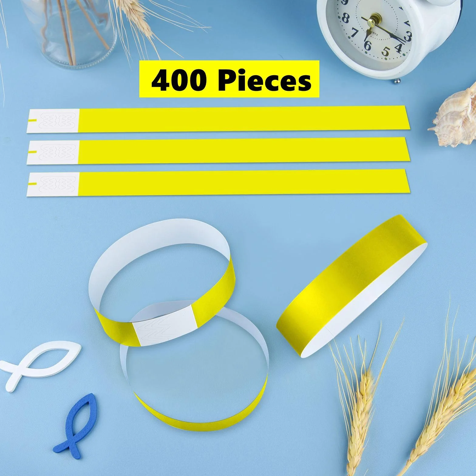 ASTARON Pulseras para eventos 400 piezas de papel de neón amarillas impermeables para fiestas clubes concierto