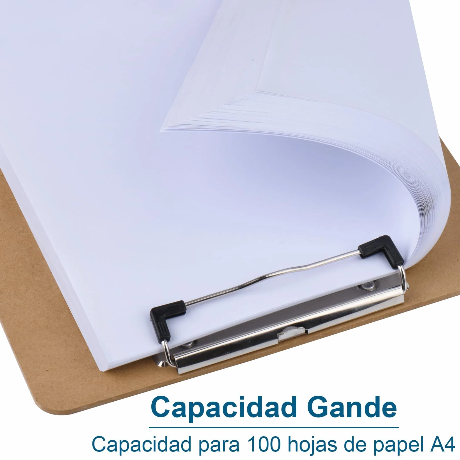 Portapapeles Madera Rígido A4 con Clip de Perfil Bajo, Pack de 4