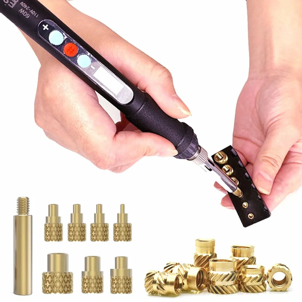 Juego de soldador digital de 60 W con puntas de inserción de calor y 100 insertos roscados M3 x 4 x 4,5