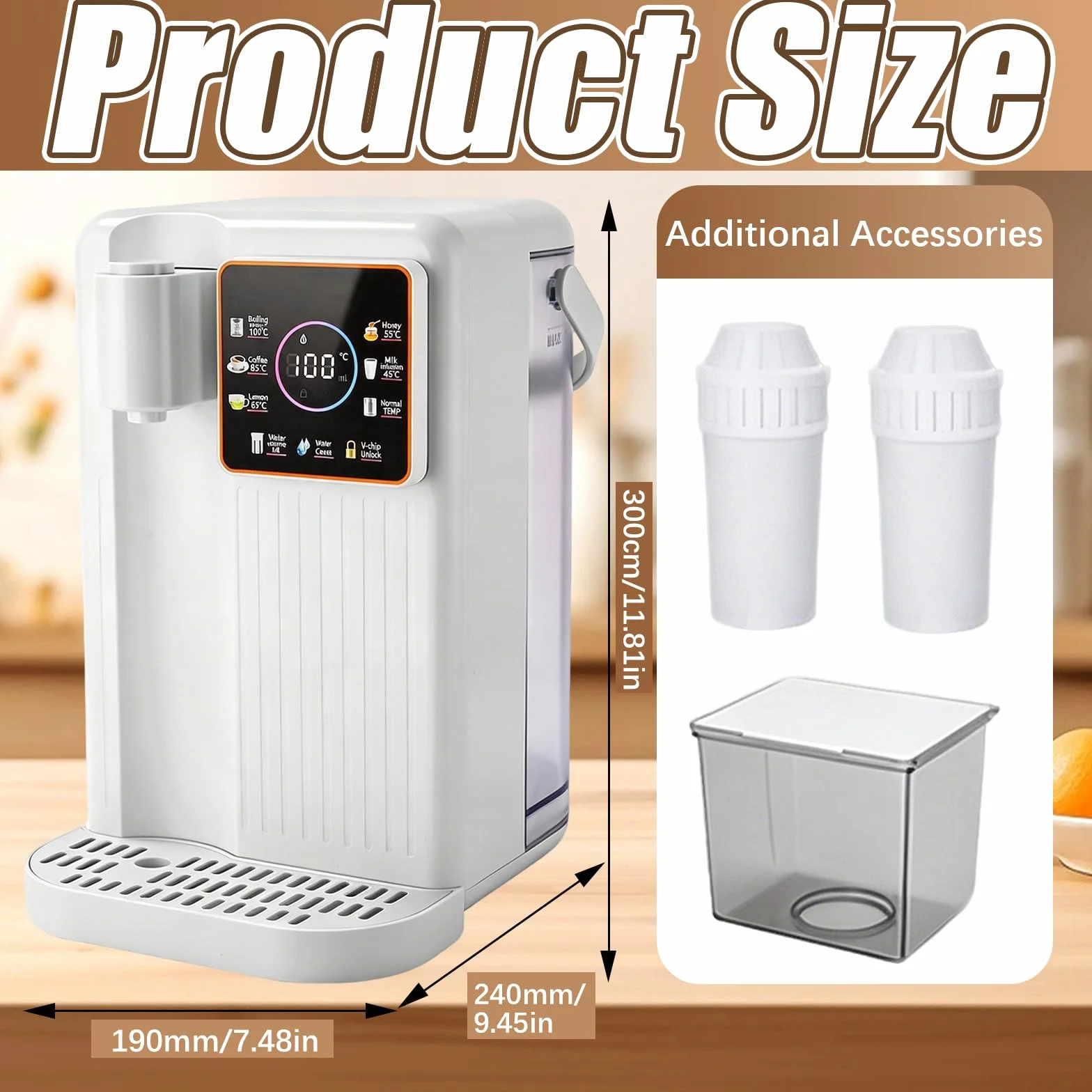 Dispensador de Agua, Estación de Agua 3L Dispensador Instantáneo de Caliente con 2 Filtro Instantáneo de Encimera con 6 Temperaturas Ajustables y 8 Volúmenes de Agua, Tanque Extraíble