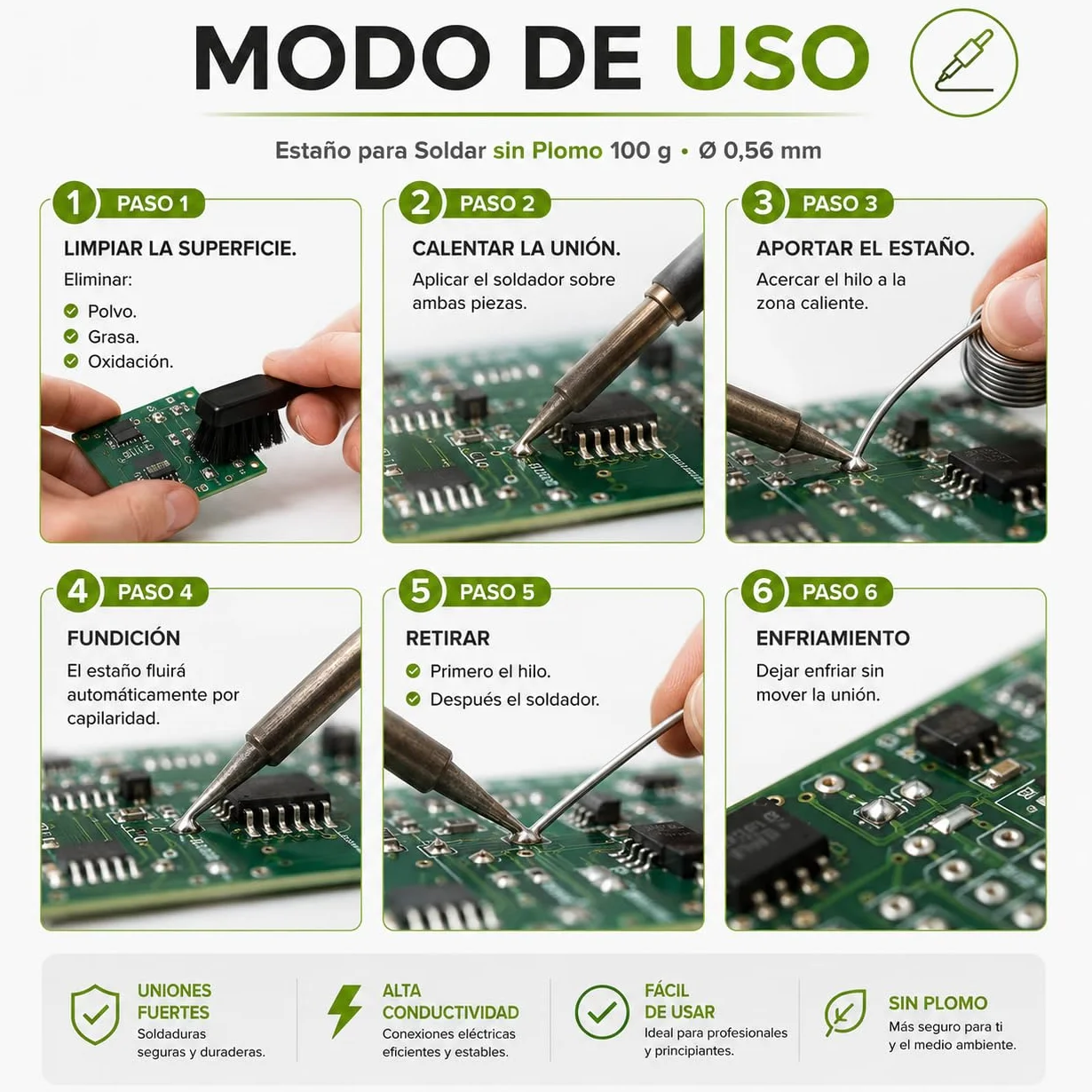 CABLEPELADO Estaño para Soldar Sin Plomo 100 g Ø 0,56 mm con 0,3% Plata | Hilo de Soldadura para Electrónica, PCB, SMD y Reparaciones Eléctricas | Compatible RoHS