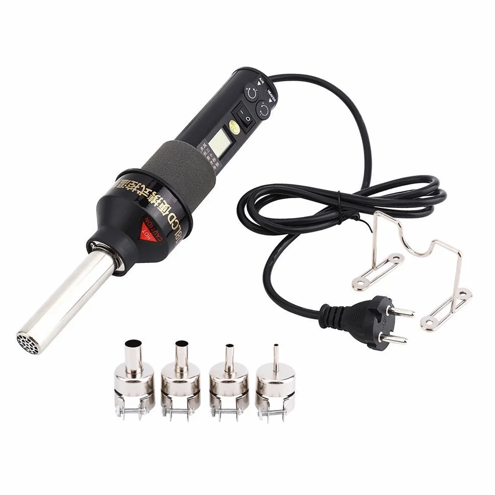 Yosoo Pistola de Aire Caliente LCD 450 W 220 V Profesional portátil Pistola de Aire Caliente Kit con boquillas y Soporte para Soldadura