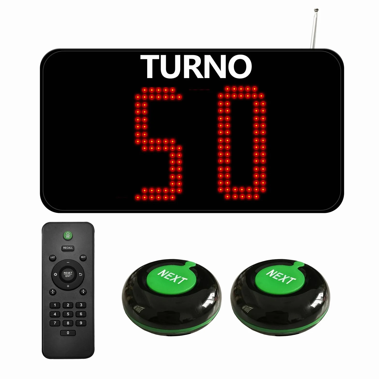Pantalla Su Turno 2 Dígitos con Mando y 2 Botones de Llamada- Gestion Colas | Llamar números de 2-dígitos en español