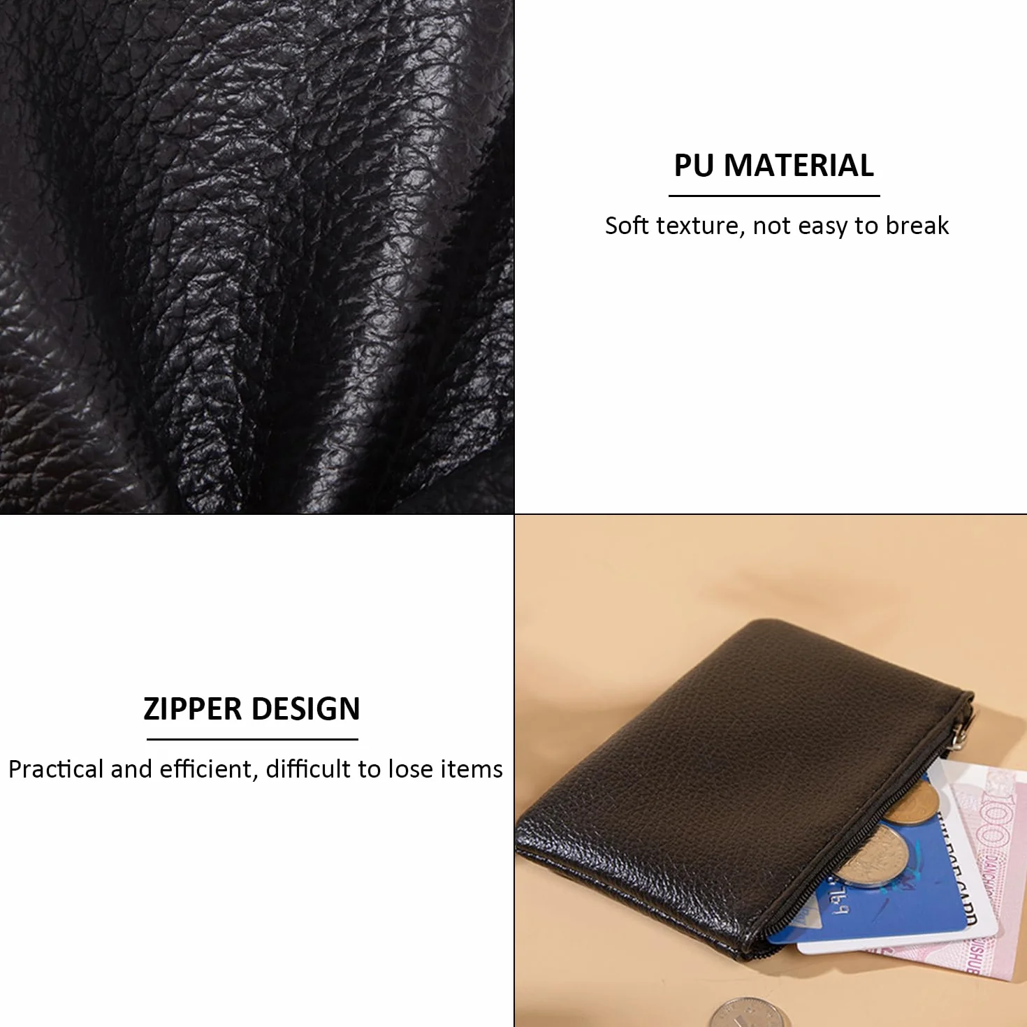 Mini monedero de 3 piezas con cremallera - Cartera suave para guardar monedas, llaves y objetos pequeños